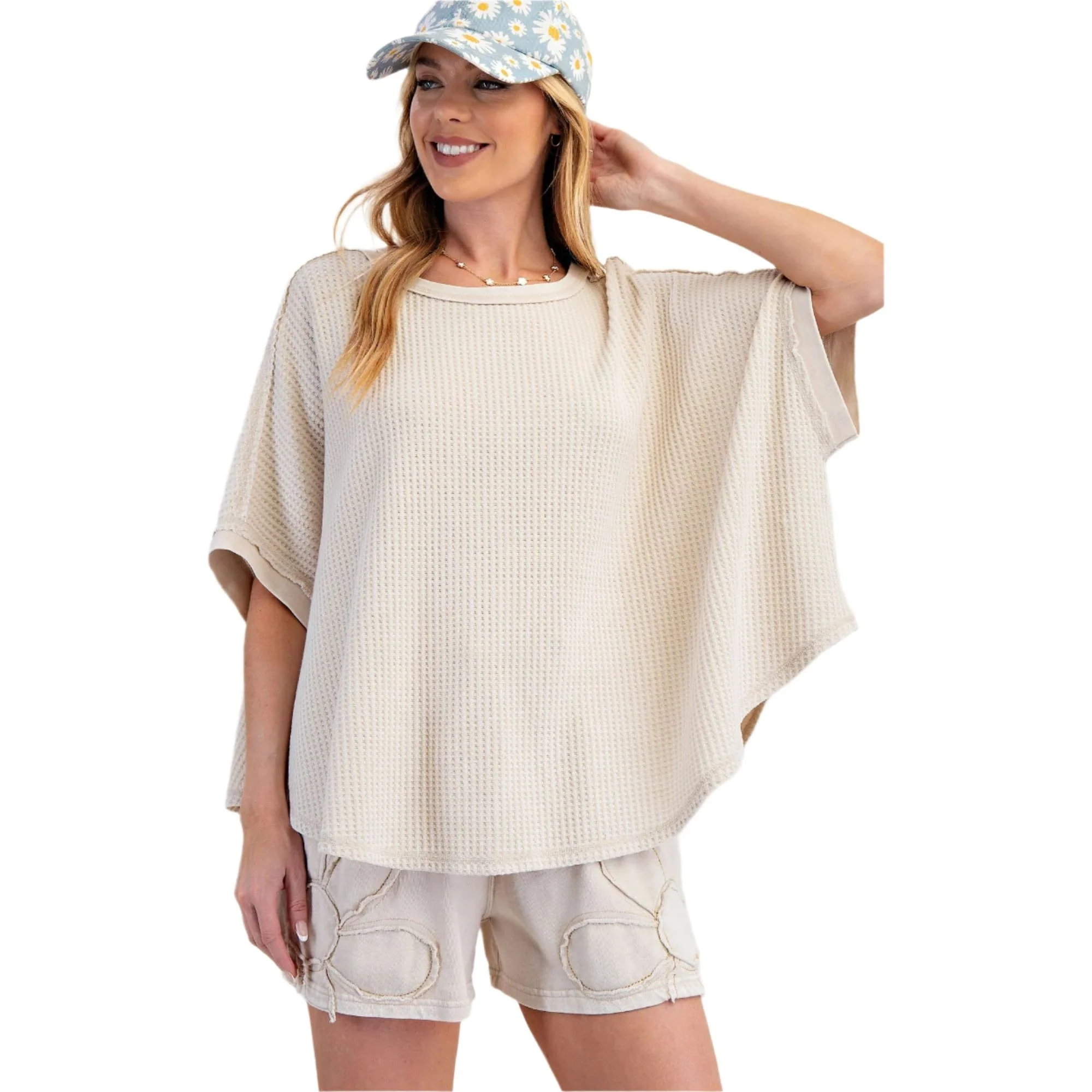Women's Mineral Washed Thermal Knit Oversized Top
