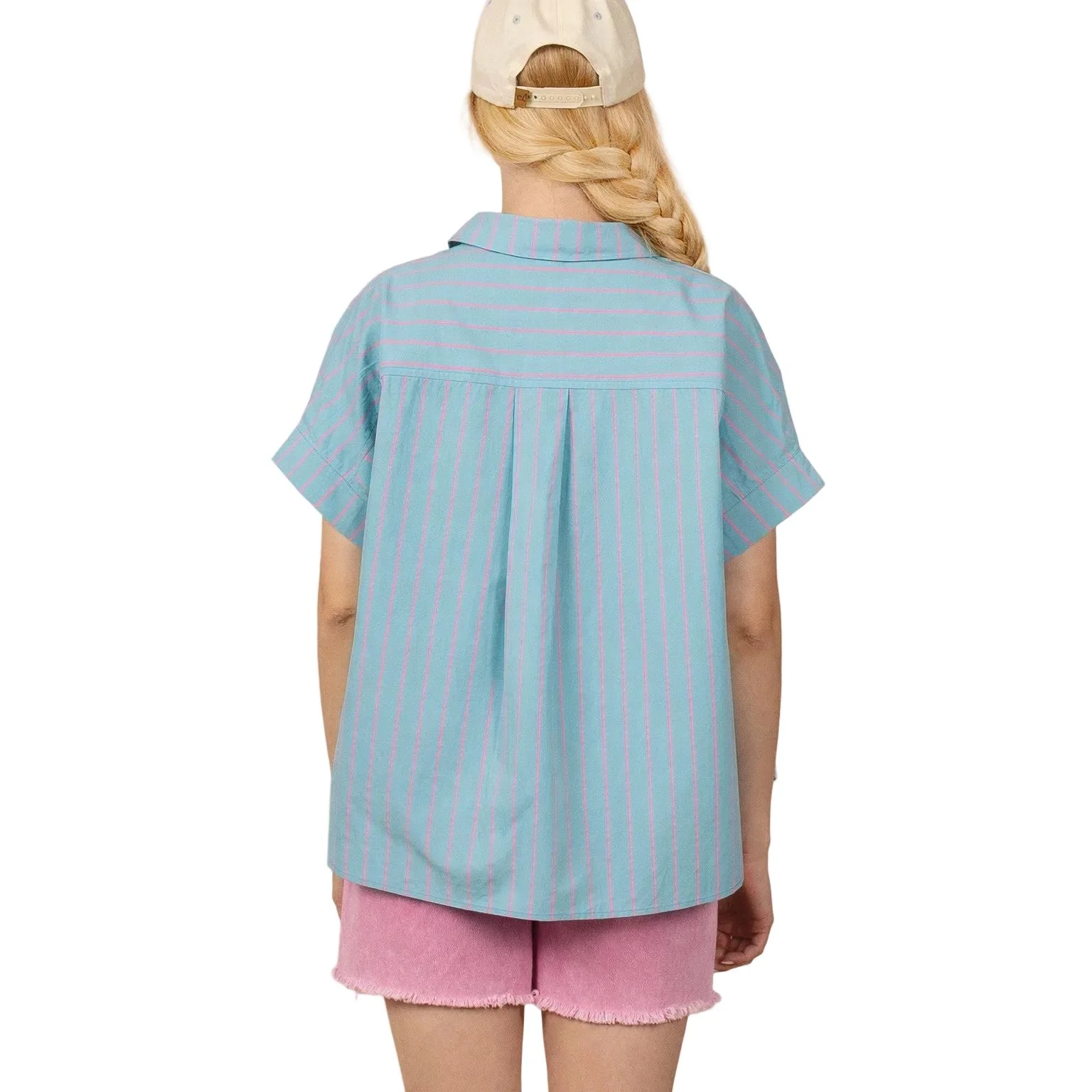 Women's Mint Striped Oversized Striped Button Down Casual Shirt Top - Image 5