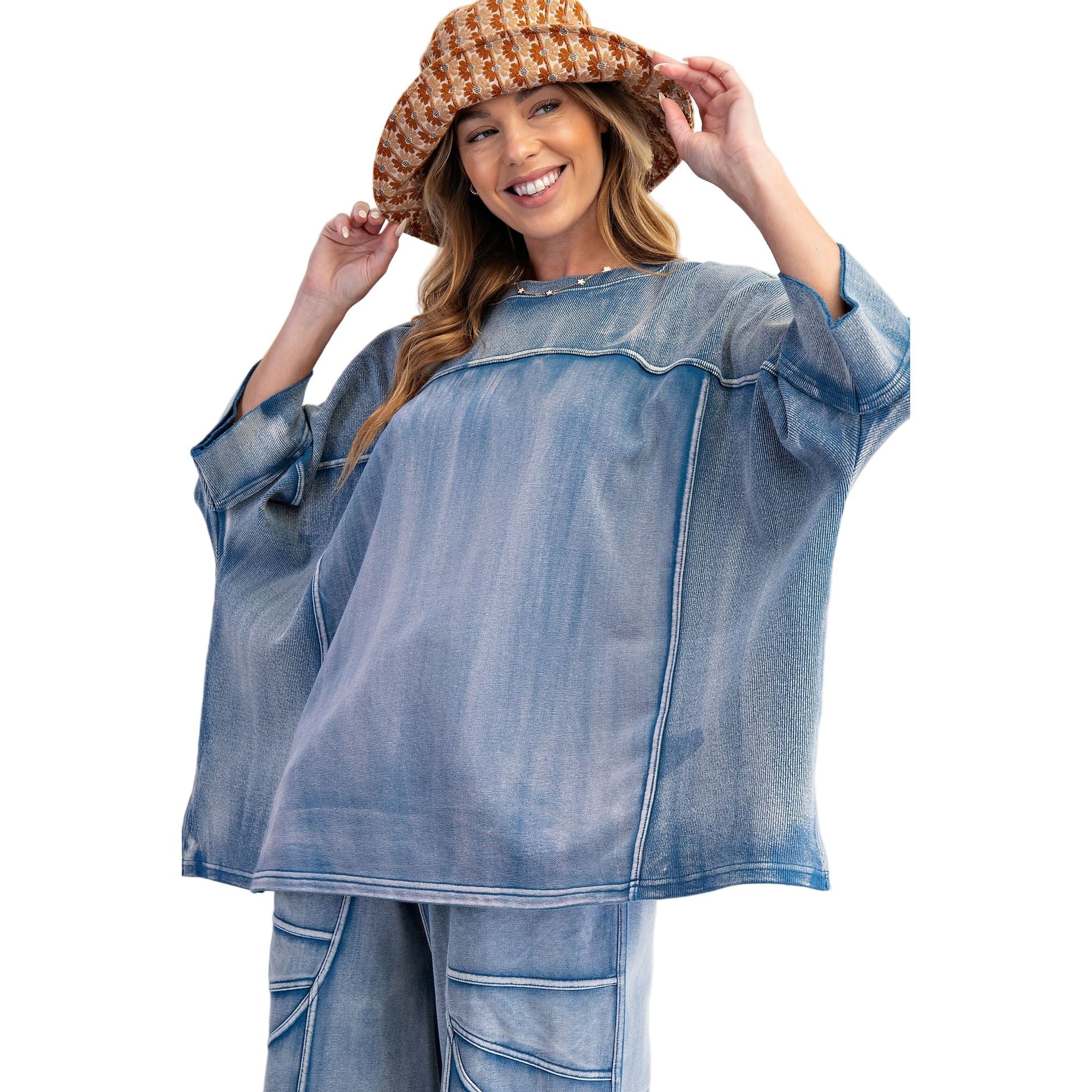 Women's Monkey Washed Terry Knit Top ET28470 - Image 3