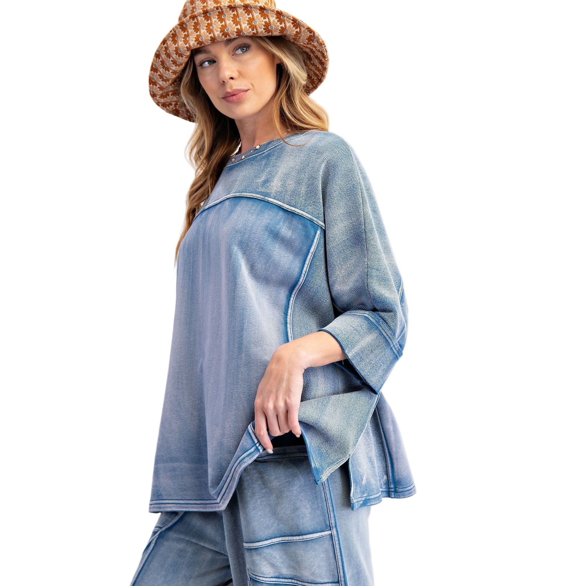 Women's Monkey Washed Terry Knit Top ET28470 - Image 4