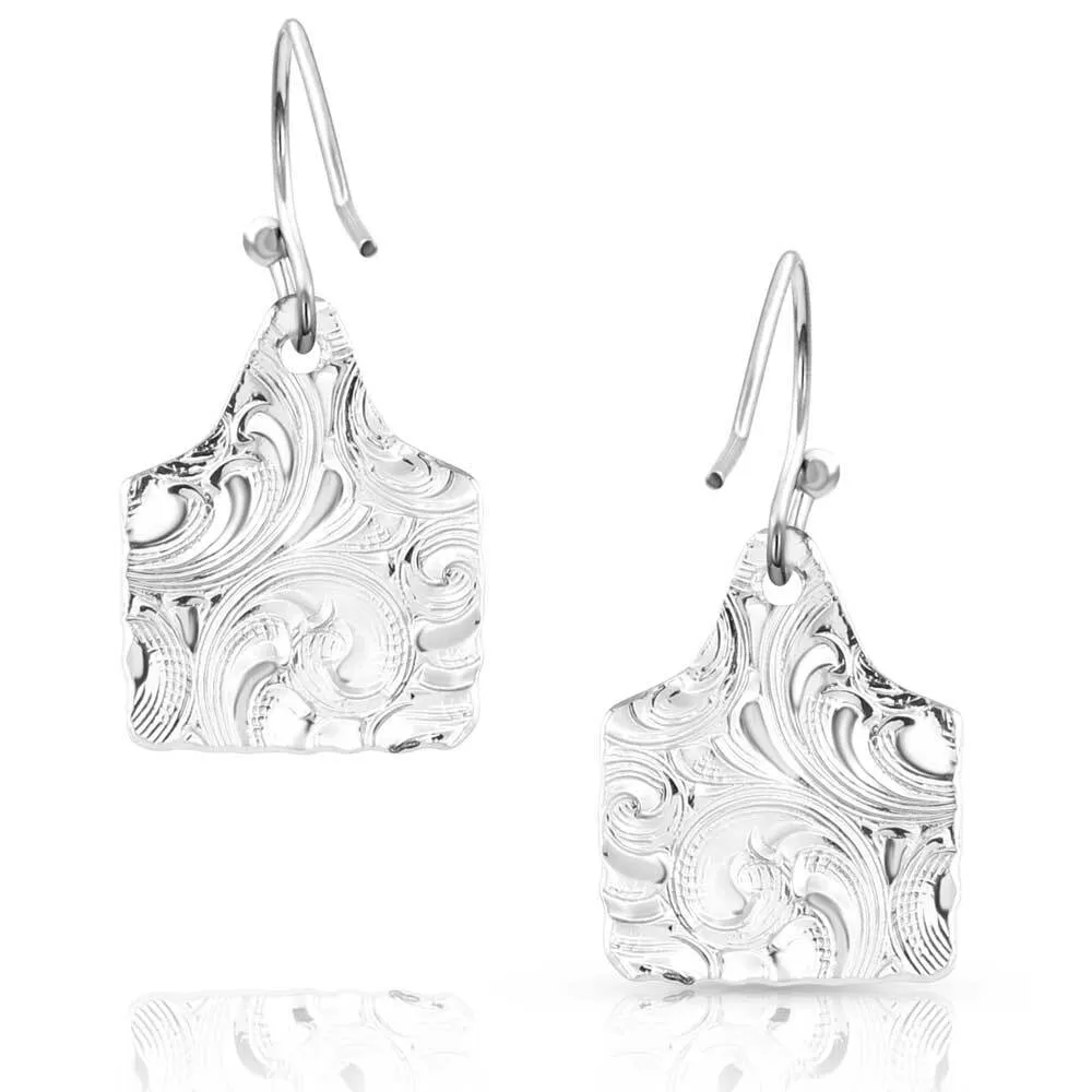 Women's Montana Silversmiths Chiseled Cow Tag Earrings ER5398 - Image 2