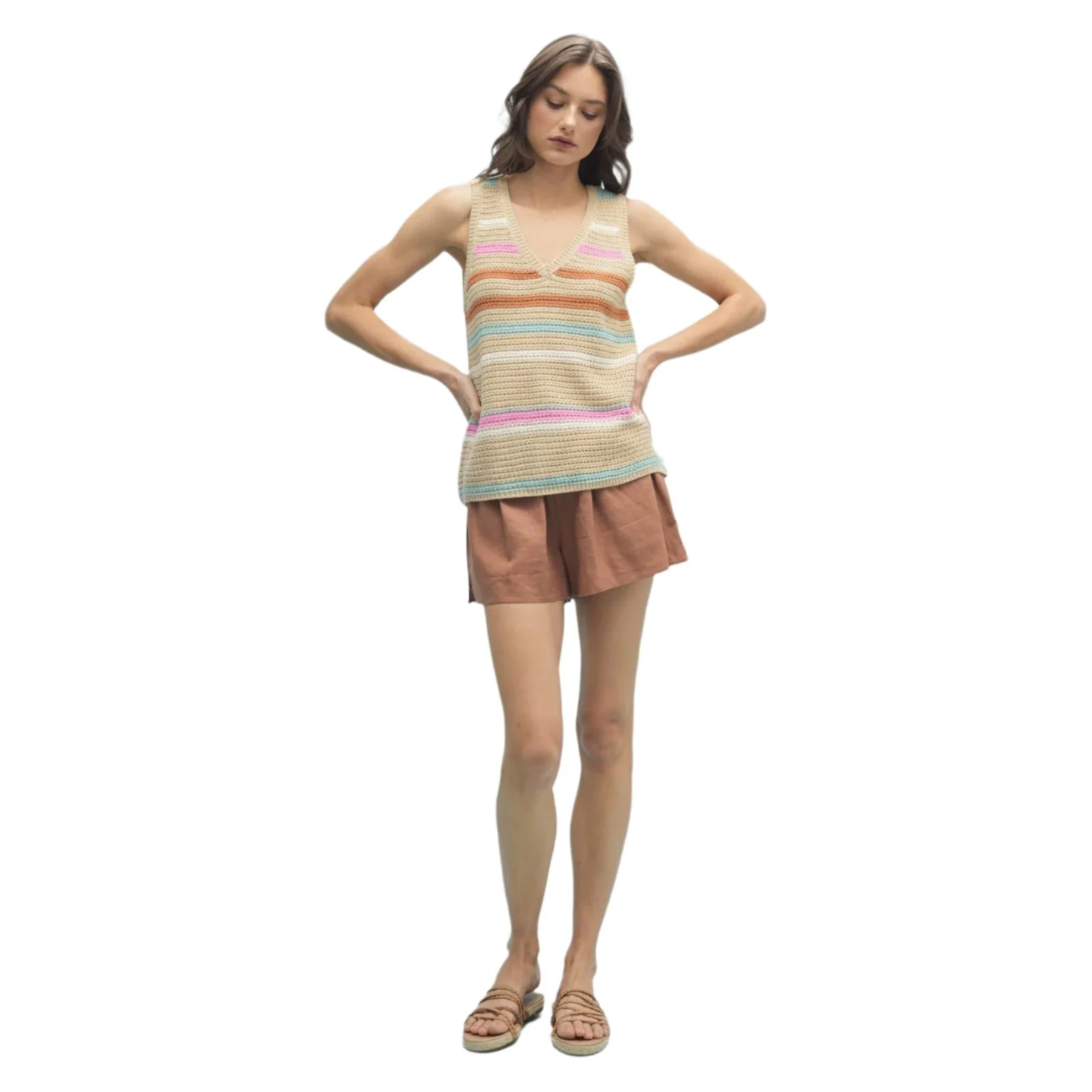 Women's Multi-color Striped Sweater Tank - Image 7
