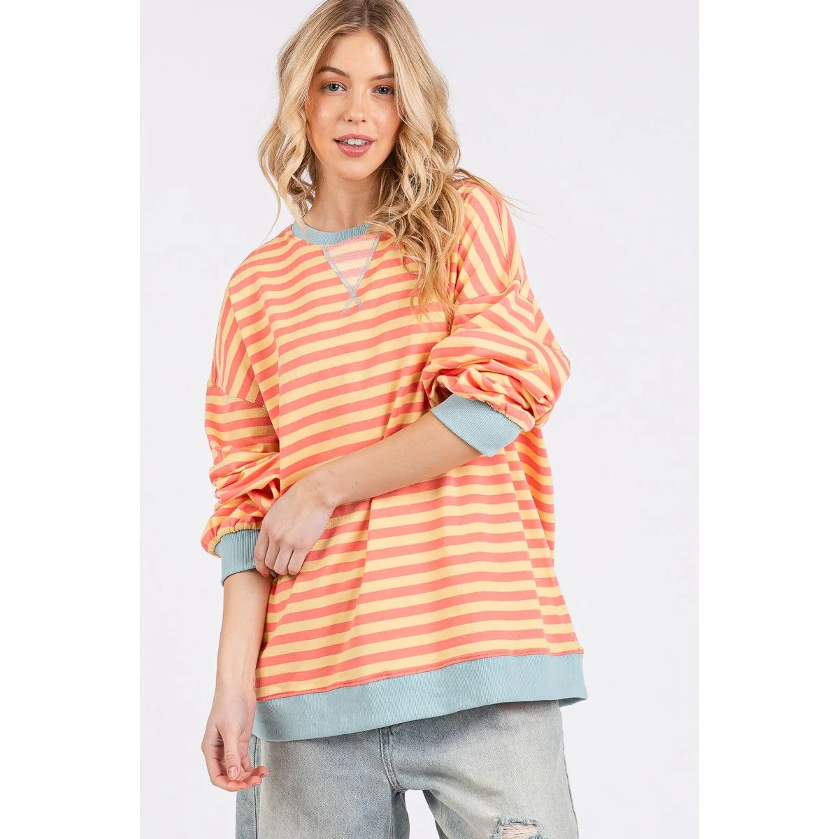 Women's Multi Color Striped Sweatshirt - Image 8