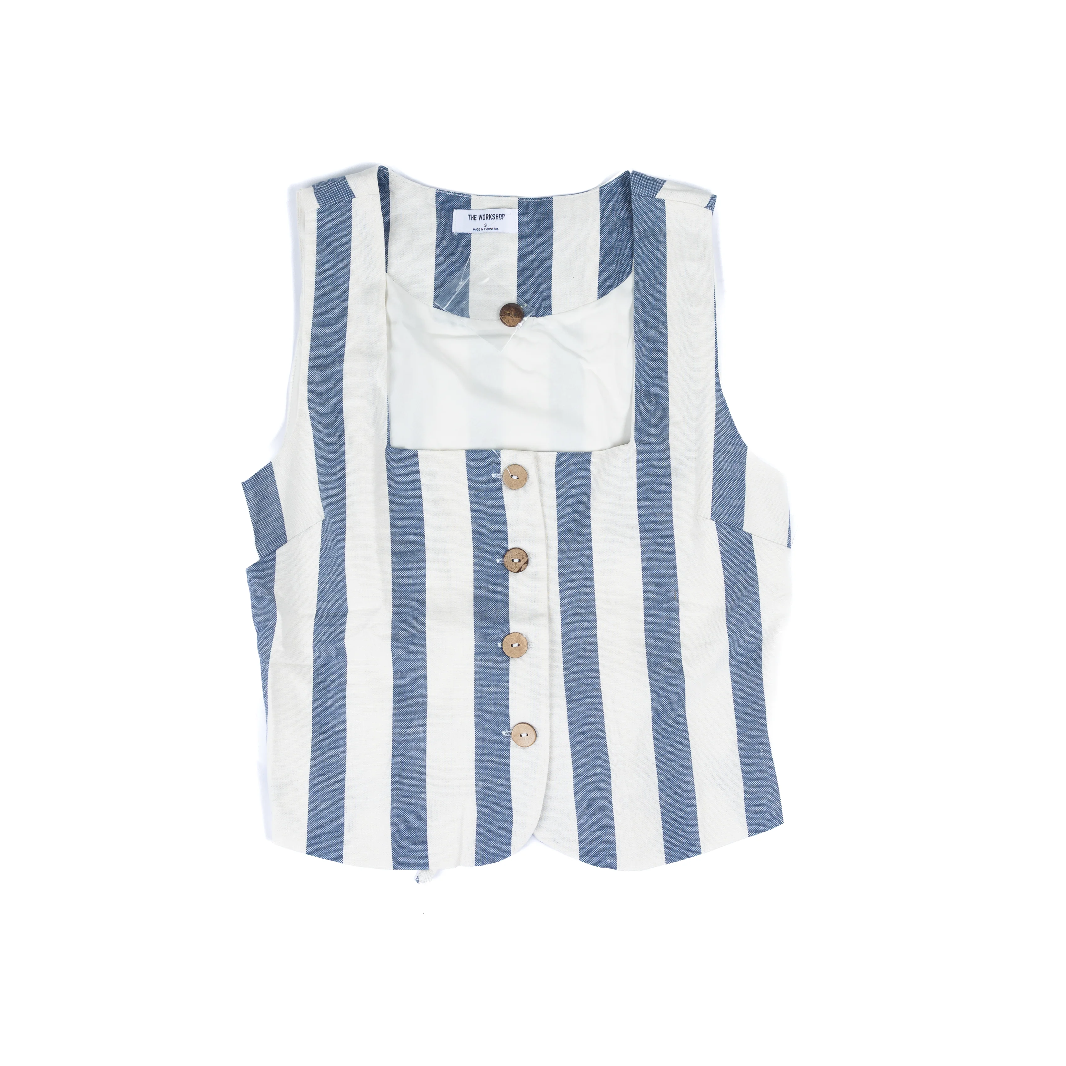 Women's Navy and White Striped Button Up Tank Top
