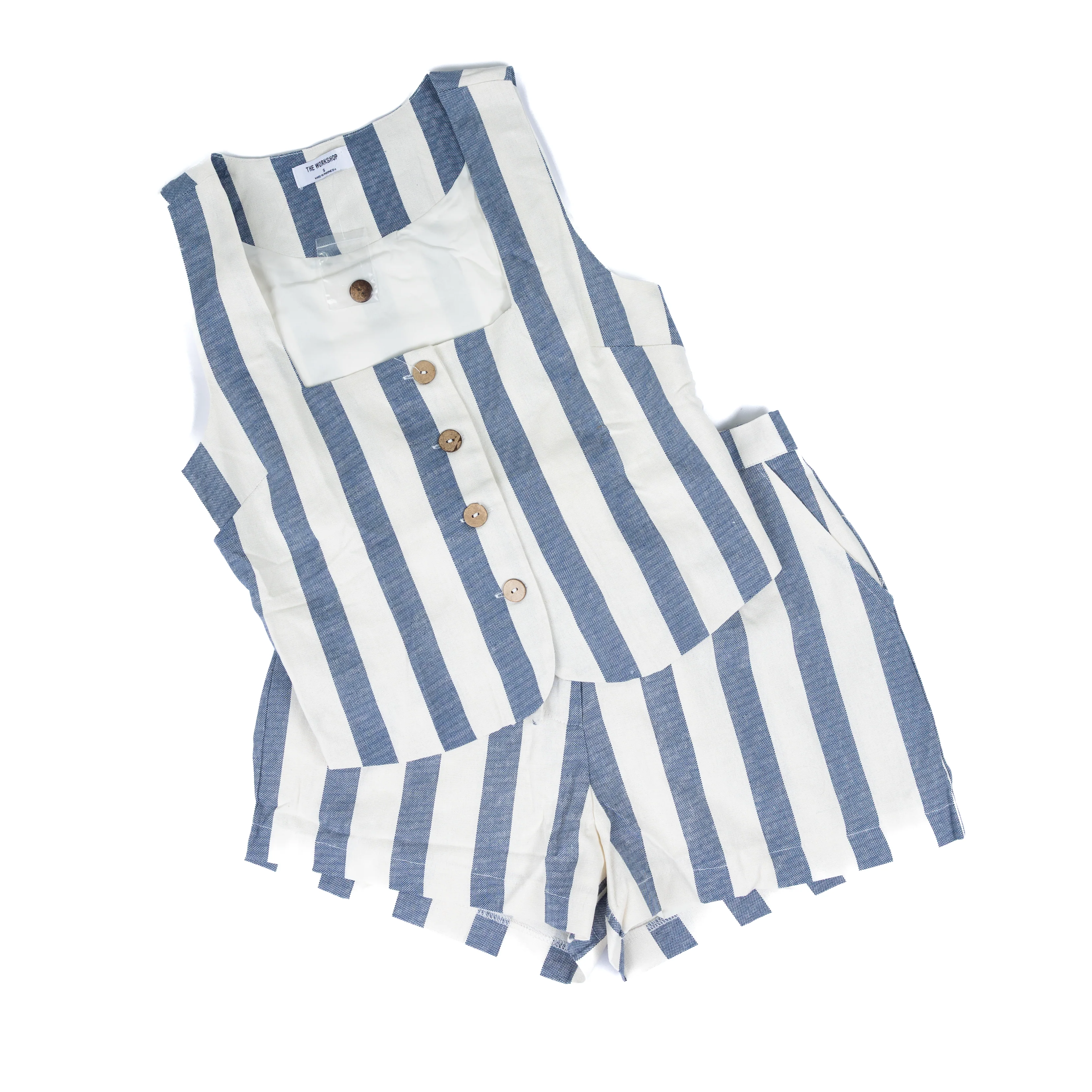 Women's Navy and White Striped Button Up Tank Top - Image 3