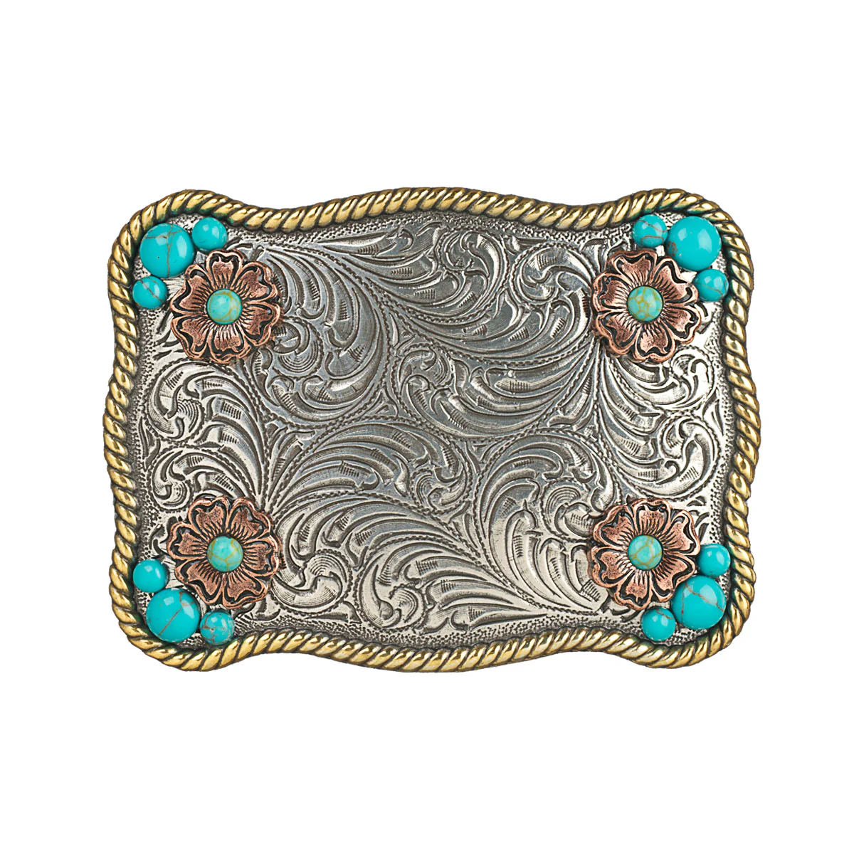 Women's Noconoa Silver, Gold, Copper and Turquoise Tooled Buckle 37929