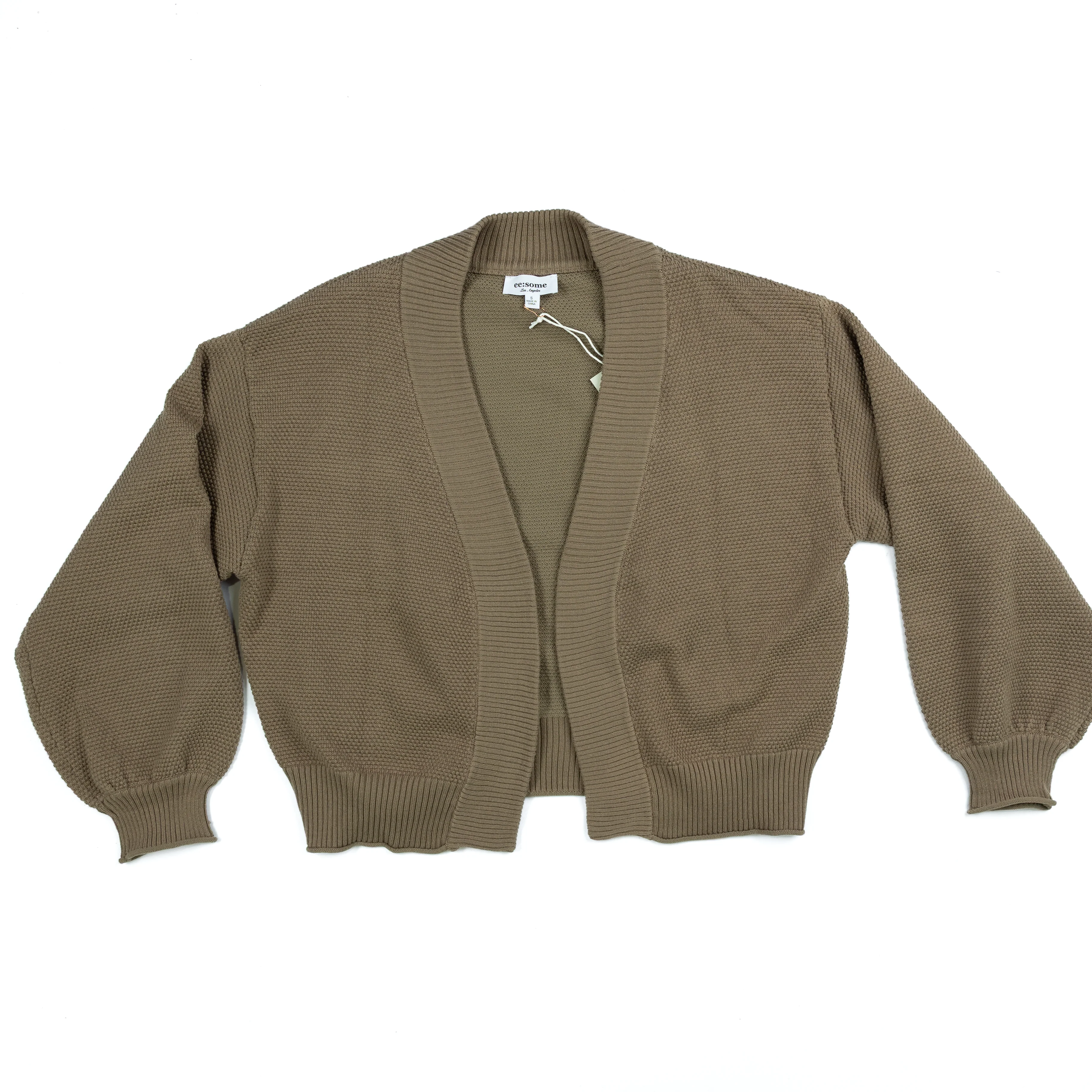 Women's Open Front Bubble Sleeve Knit Cardigan