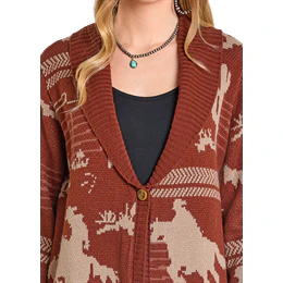 Women's Panhandle Cowboy Print Button Cardigan DW95C06879-90 - Image 3