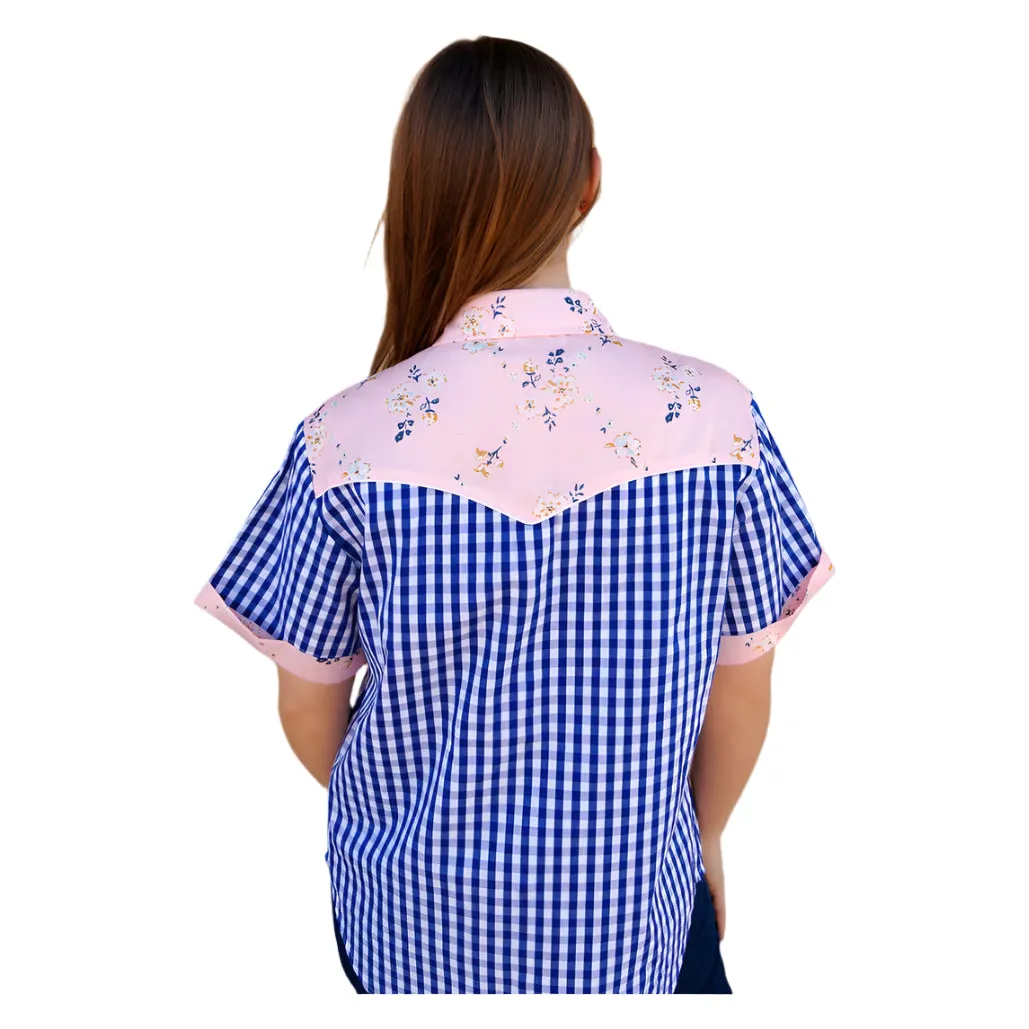 Women's Pearl Snap, Light Pink and Blue Gingham Short Sleeve Pearl Snap - Image 2