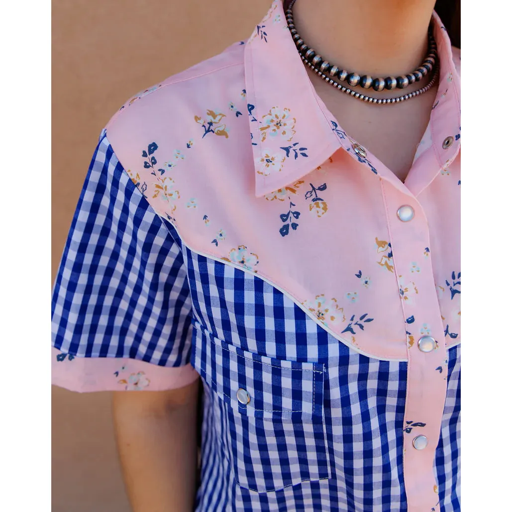 Women's Pearl Snap, Light Pink and Blue Gingham Short Sleeve Pearl Snap - Image 3