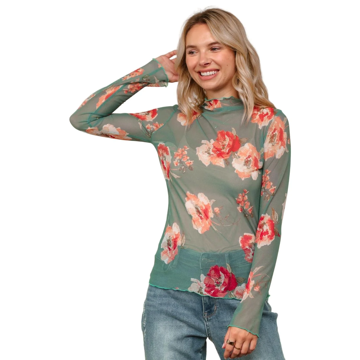 Women's Plus High Neck Semi Sheer Top - Image 2