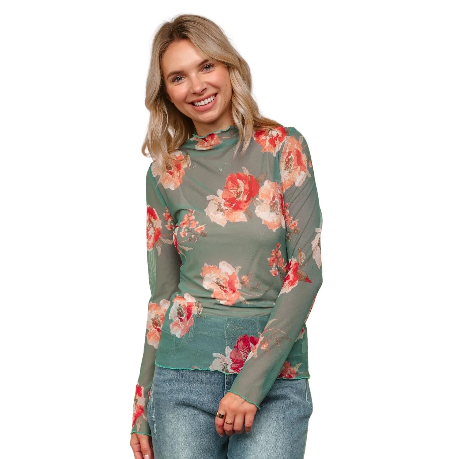 Women's Plus High Neck Semi Sheer Top - Image 3