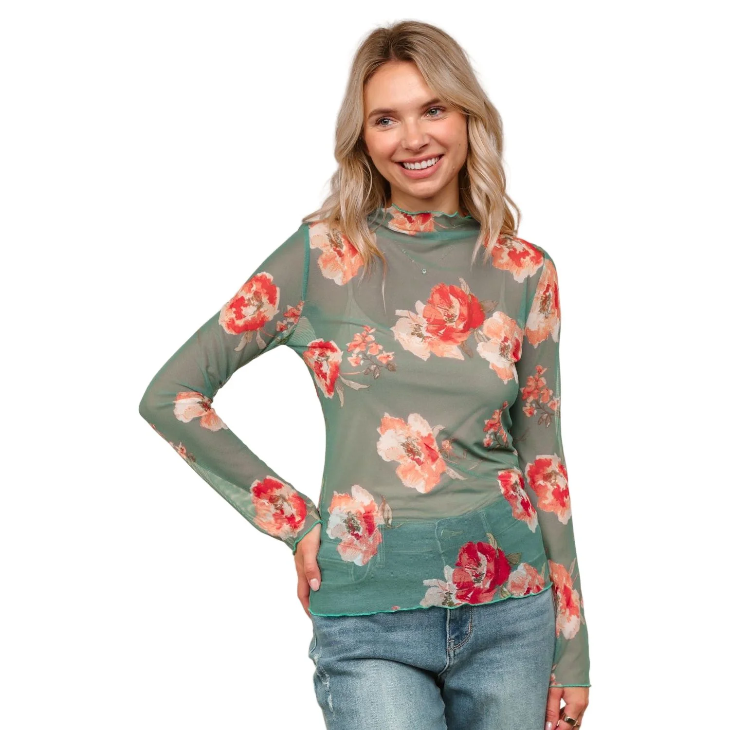 Women's Plus High Neck Semi Sheer Top - Image 4