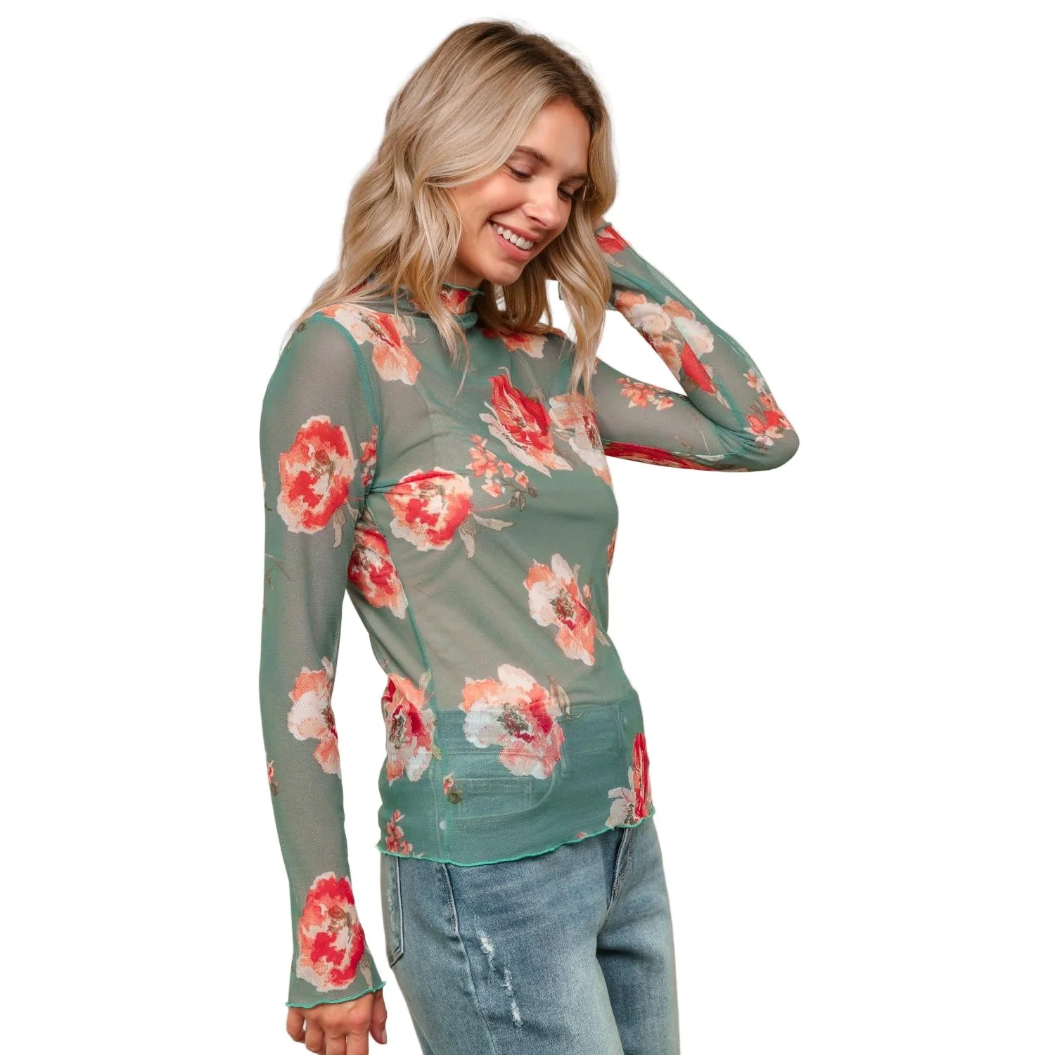 Women's Plus High Neck Semi Sheer Top - Image 5