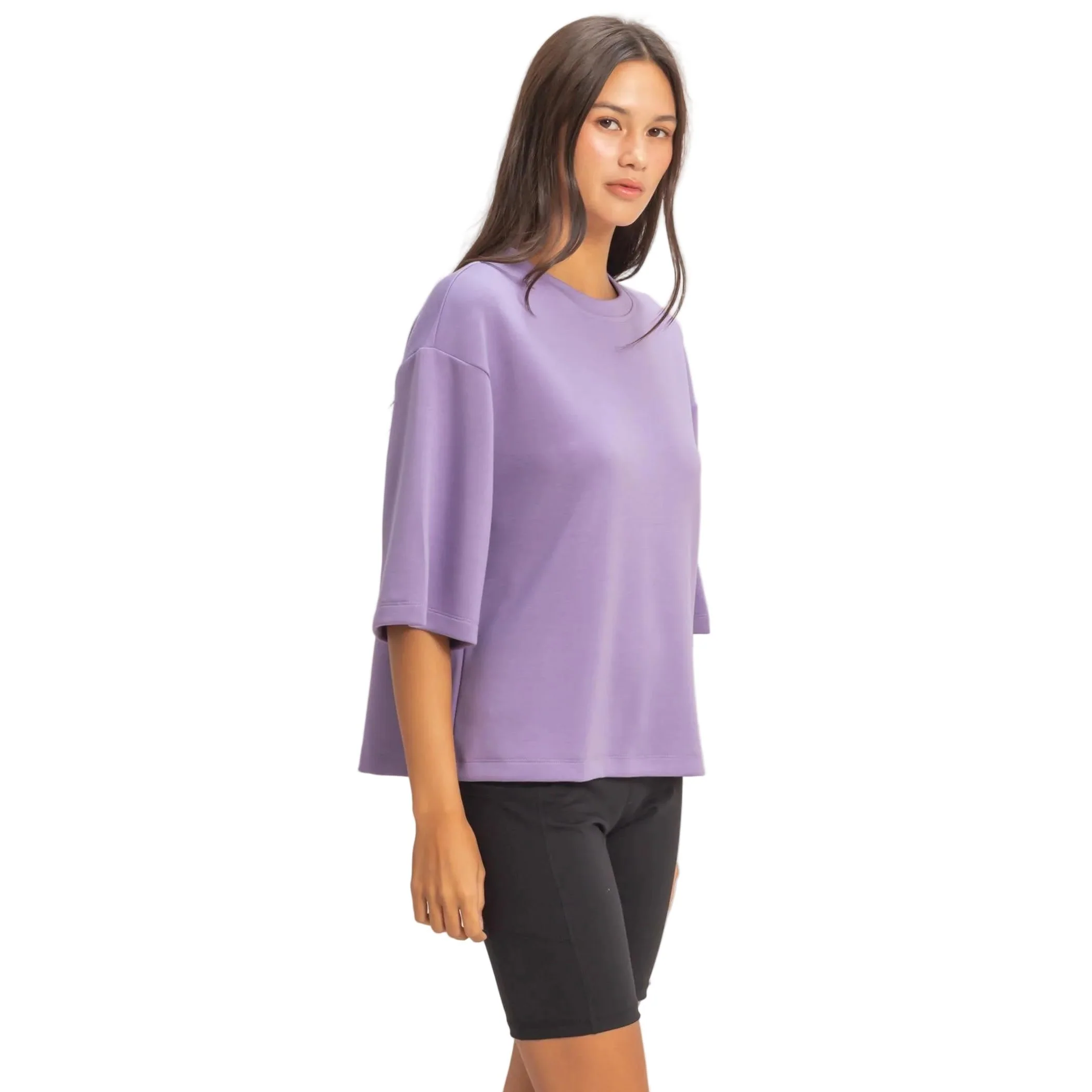 Women's Purple Scuba Short Sleeve Boxy Top - Image 2