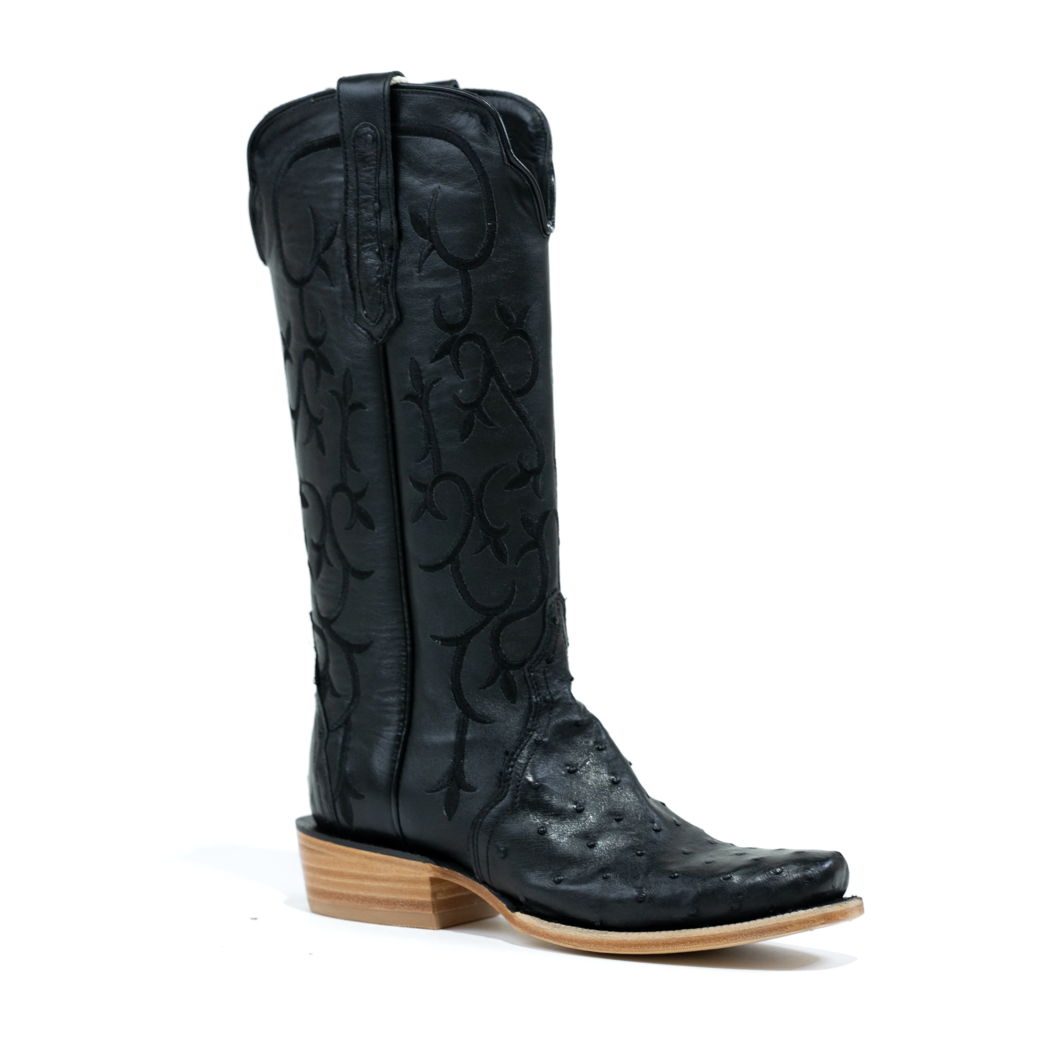 Women's R. Watson Black Full Quill Ostrich Narrow Toe Boots RWL4312-1