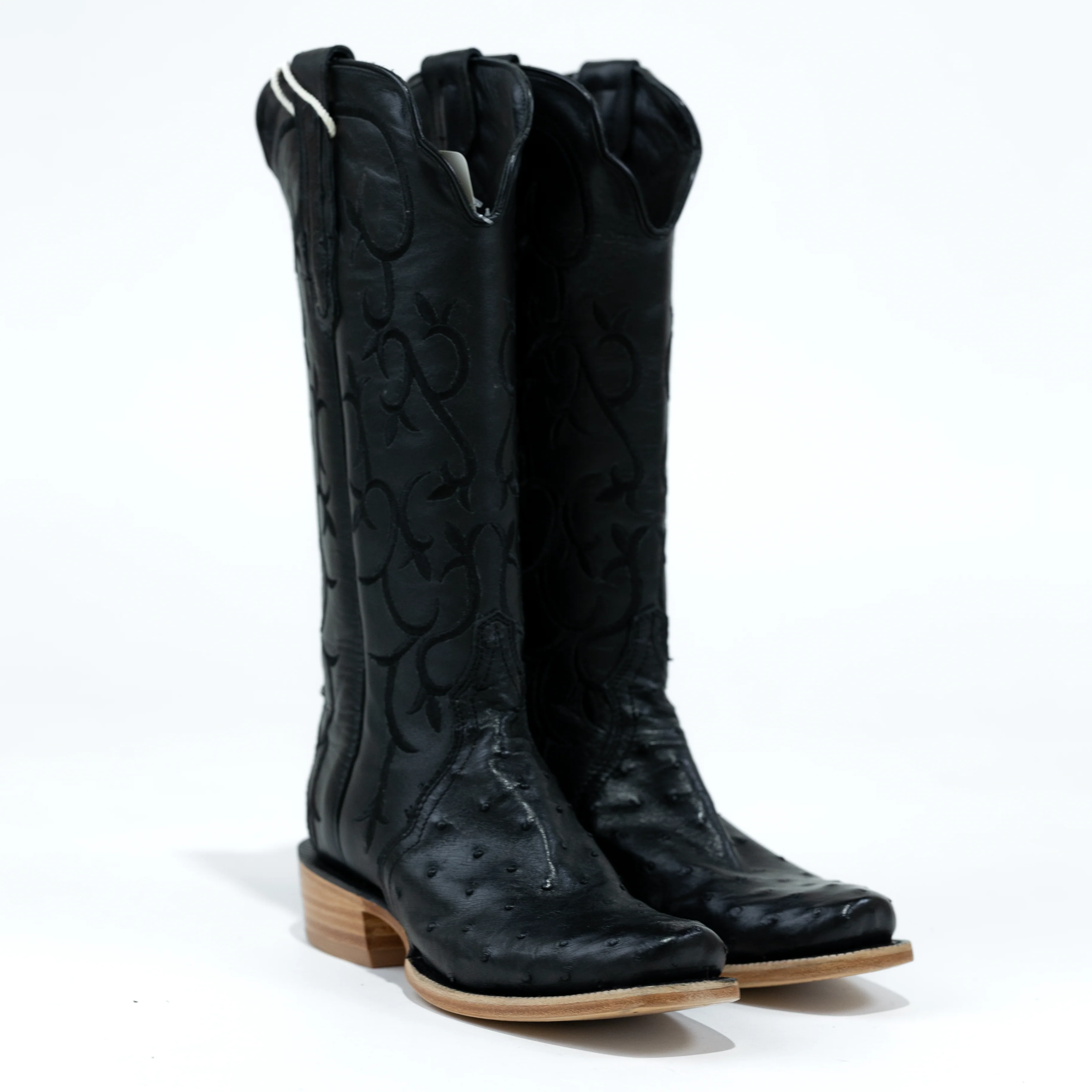 Women's R. Watson Black Full Quill Ostrich Narrow Toe Boots RWL4312-1 - Image 2
