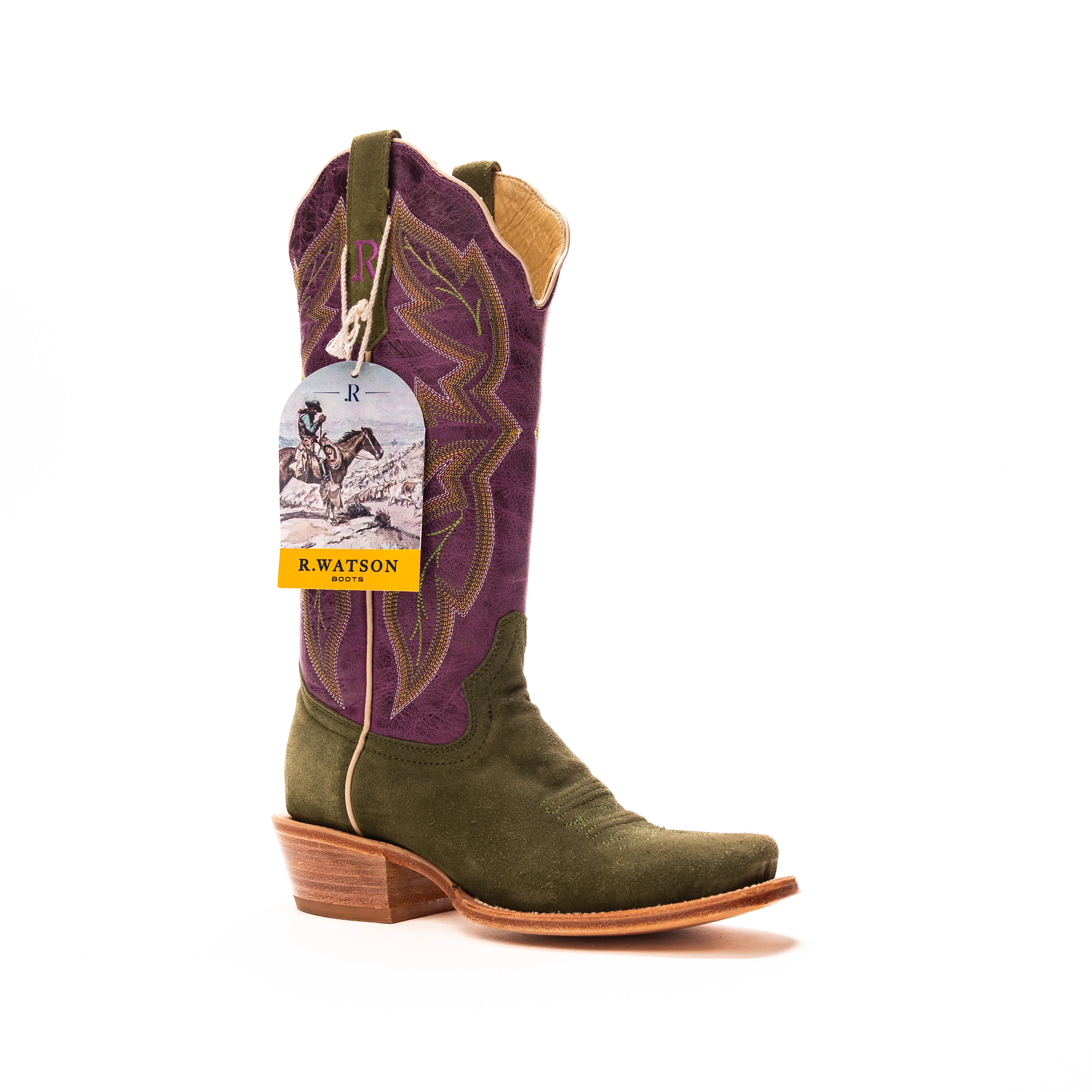 Women's R. Watson Forest Green Roughout Narrow Square Toe Boots RWL8404