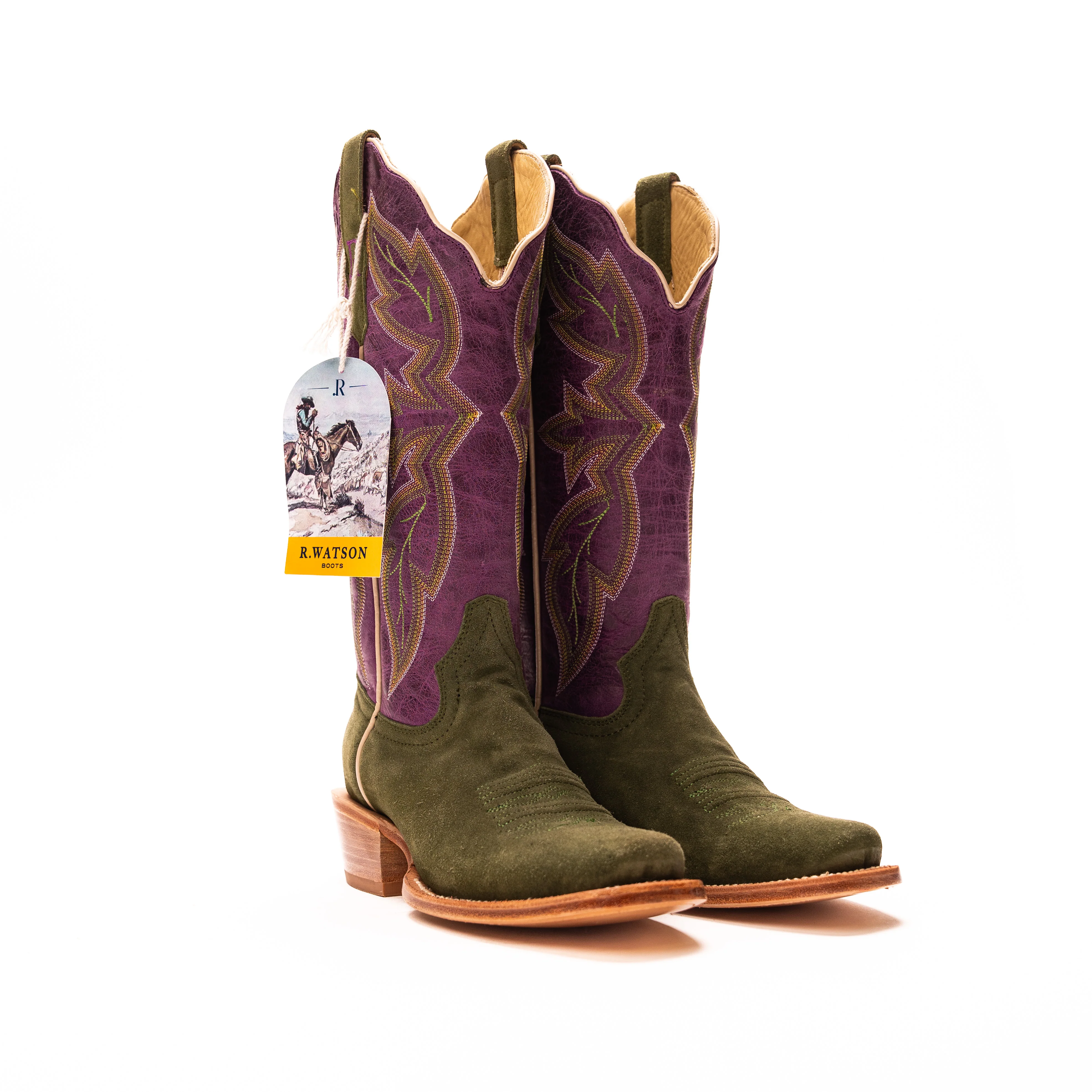 Women's R. Watson Forest Green Roughout Narrow Square Toe Boots RWL8404 - Image 2