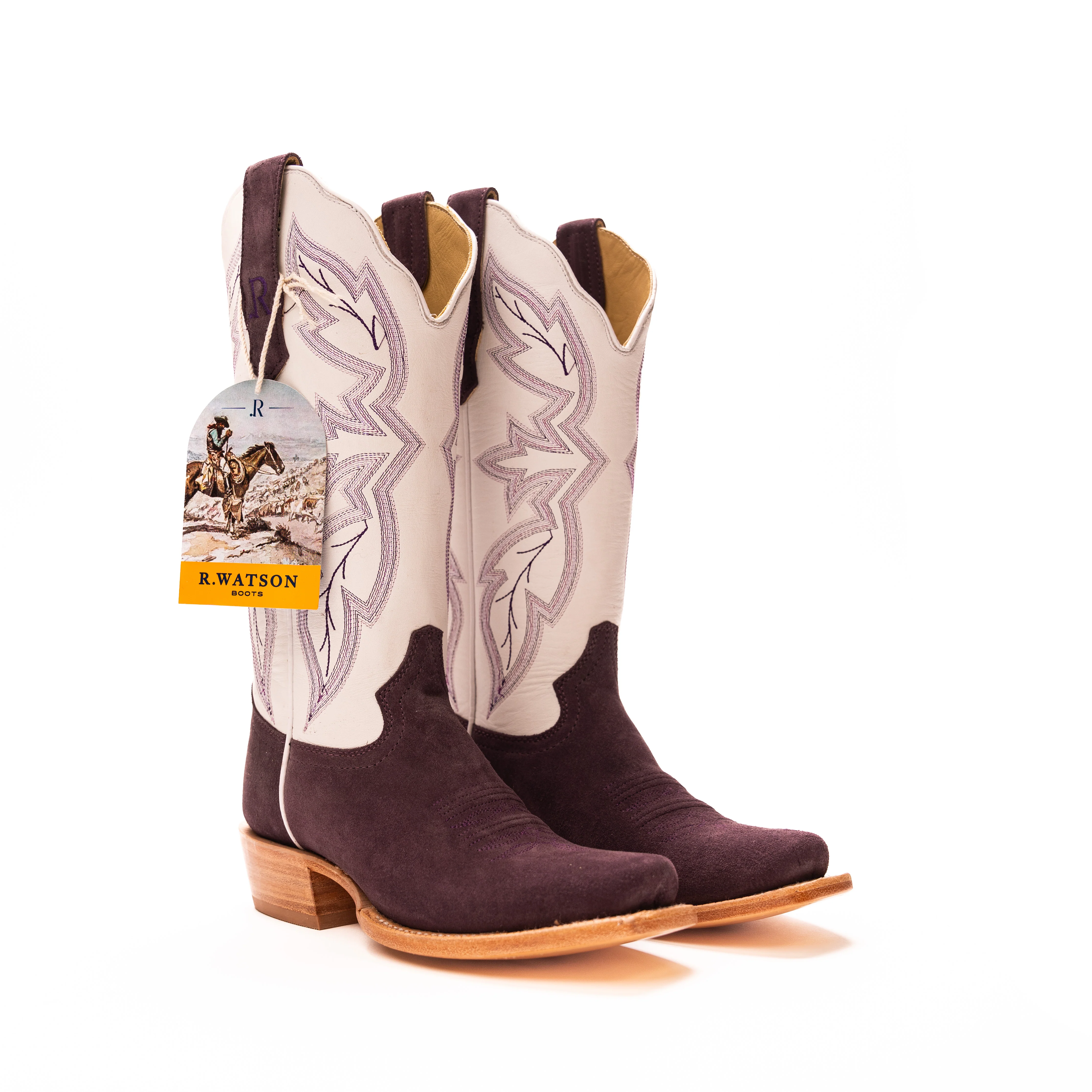 Women's R. Watson Plum Roughout Narrow Square Toe Boots RWL8408 - Image 2