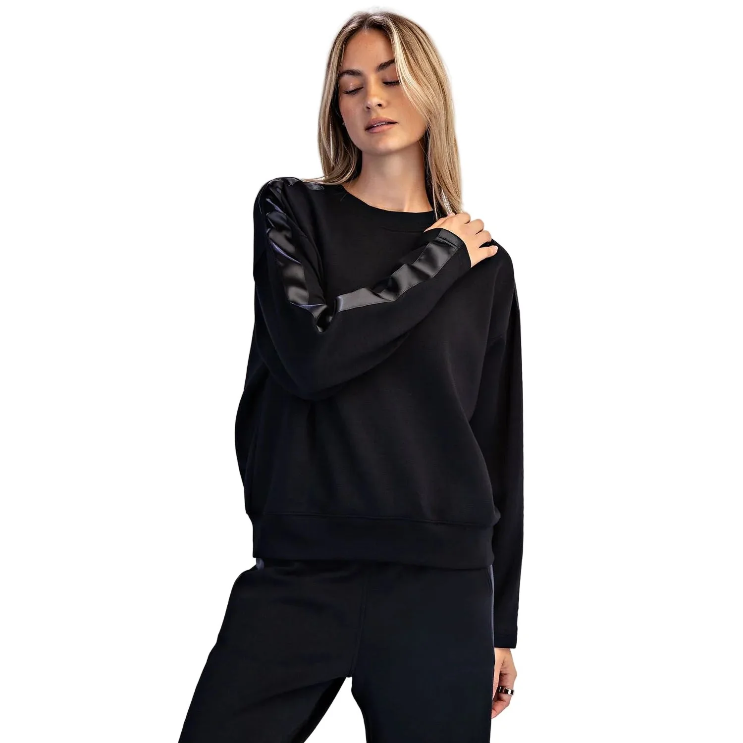 Women's Rae Mode Scuba Luxe Satin Crew Neck Pullover - Image 3