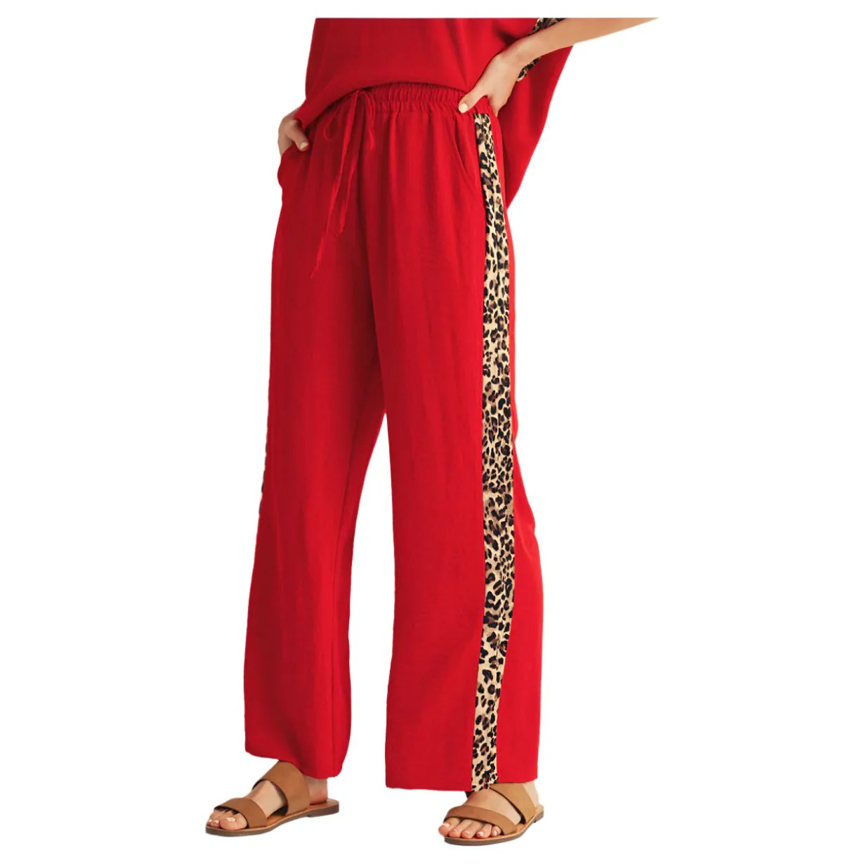 Women's Red And Cheetah Print Pants - Image 3