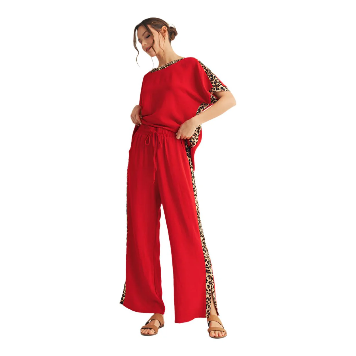 Women's Red And Cheetah Print Pants - Image 4