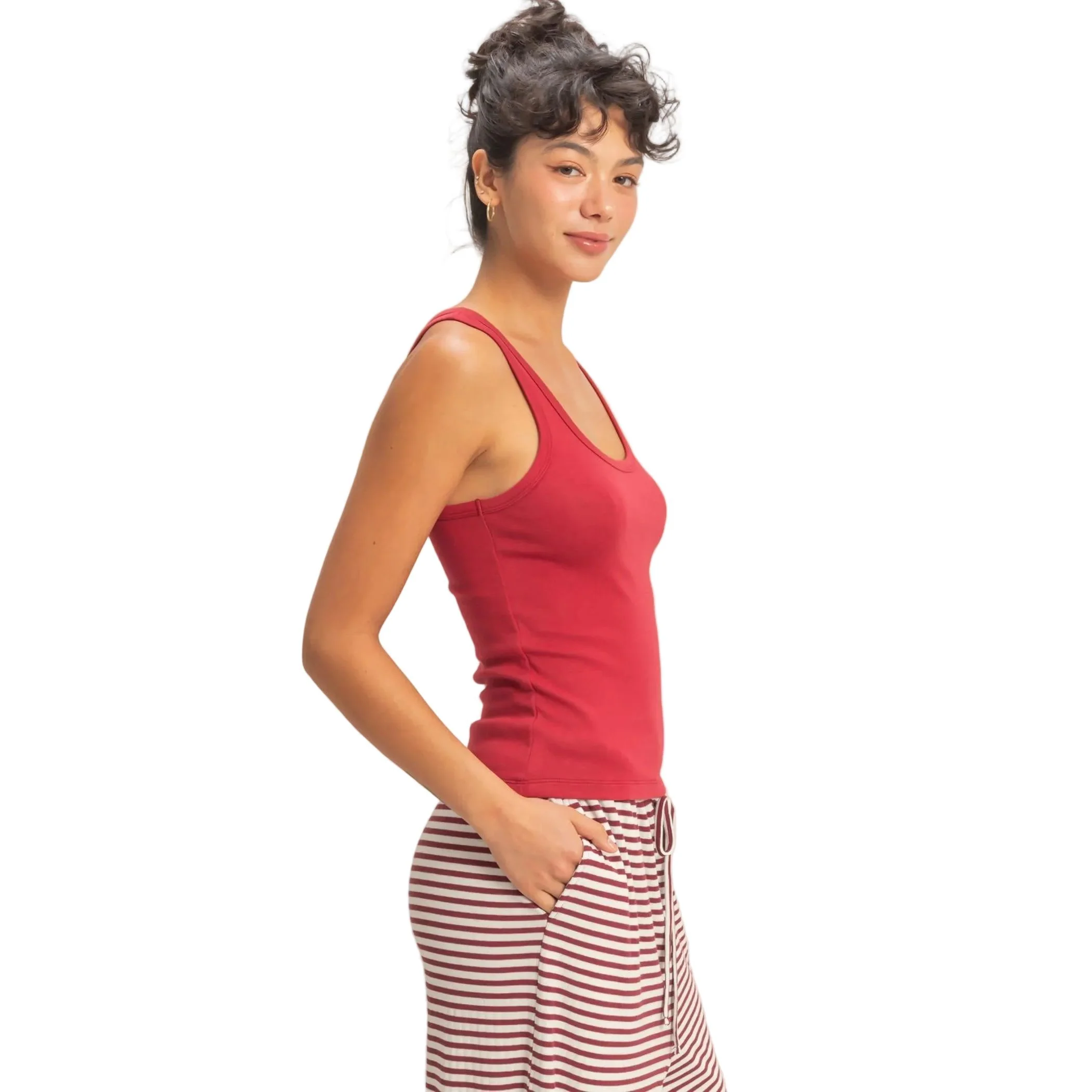 Women's Red Scoop Neck Tank Top - Image 2