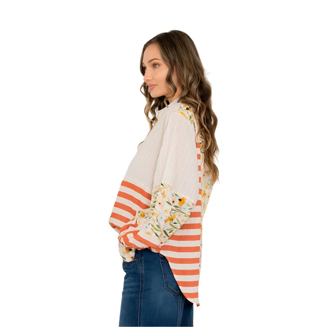 Women's Relaxed Fit Mixed Print Button Down Shirt - Image 2