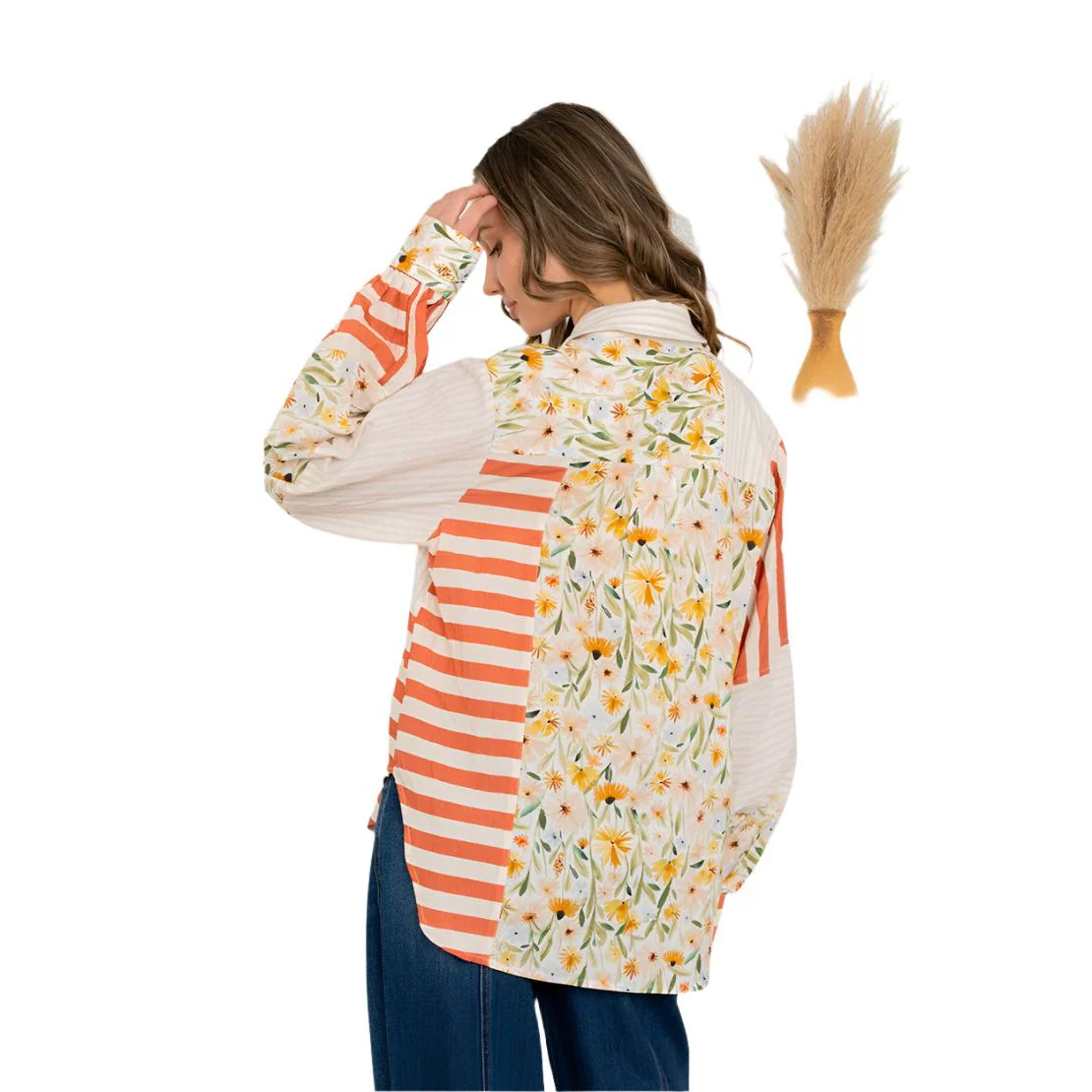 Women's Relaxed Fit Mixed Print Button Down Shirt - Image 4