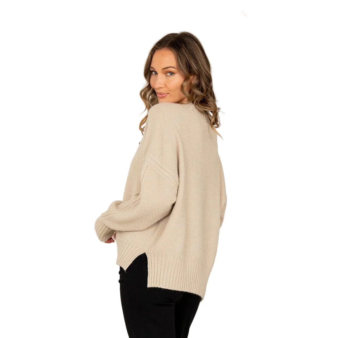 Women's Relaxed Fit Waffle Knit Pullover Sweater - Image 3