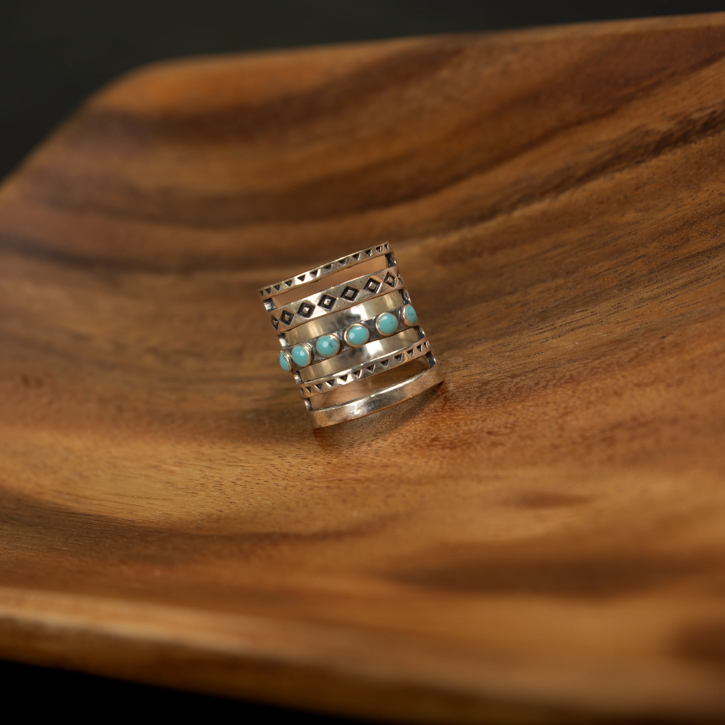Women's Rhoda Handmade Silver Multi Line Stacker Ring - Image 2