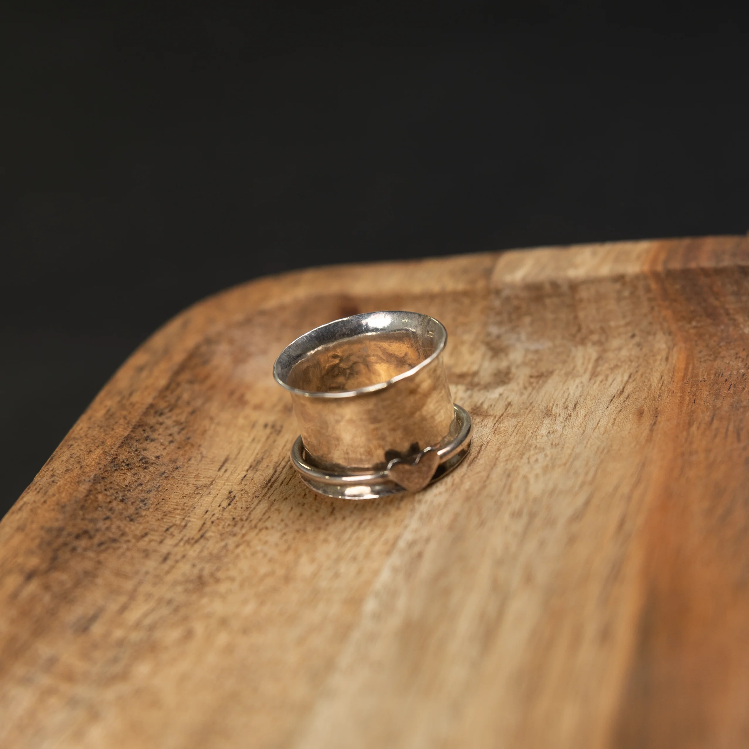 Women's Rhoda Silver Handmade Spinner with Heart Thick Ring - Image 2