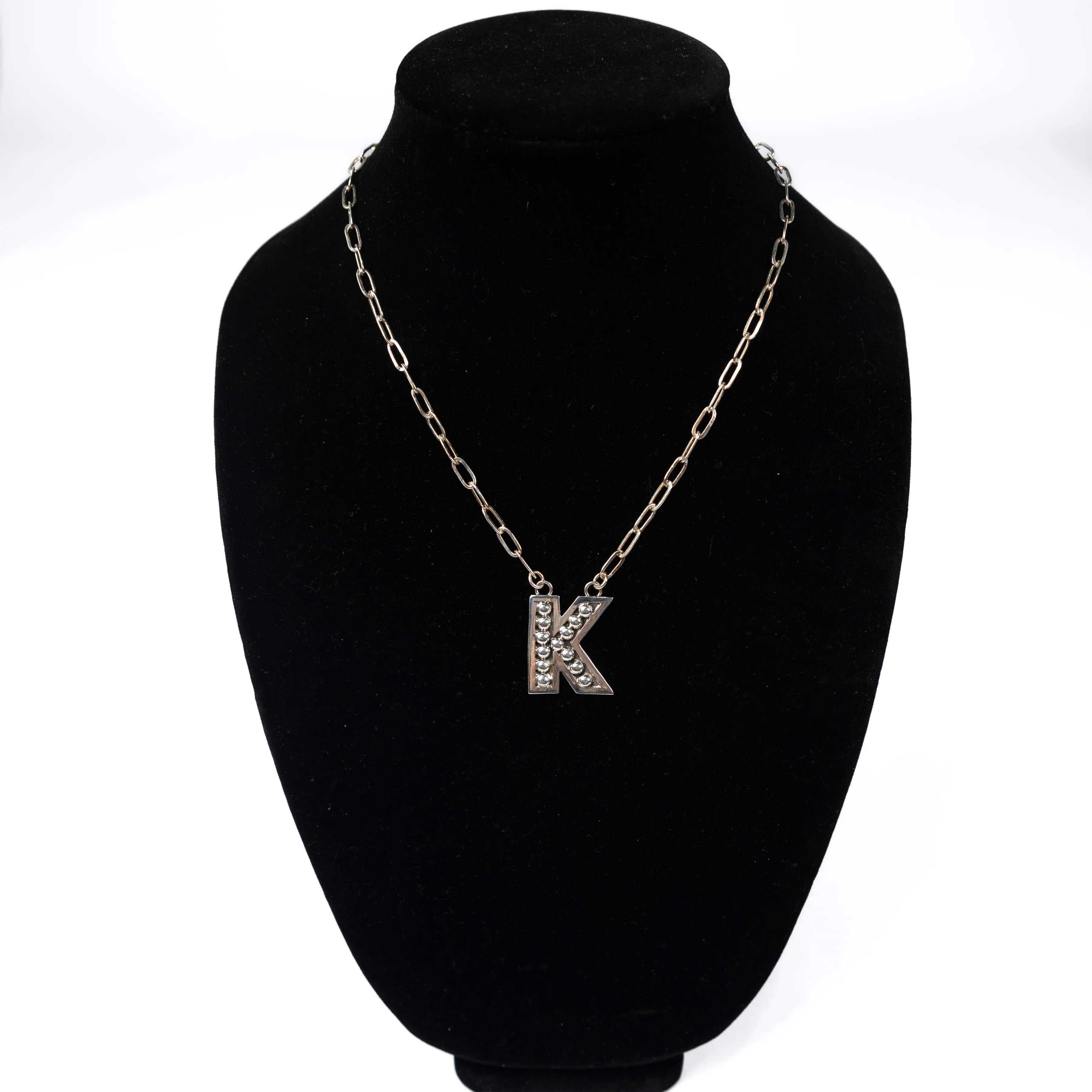 Women's Rhoda Silver Oxidized Ball Letter Necklace T3210 - Image 4