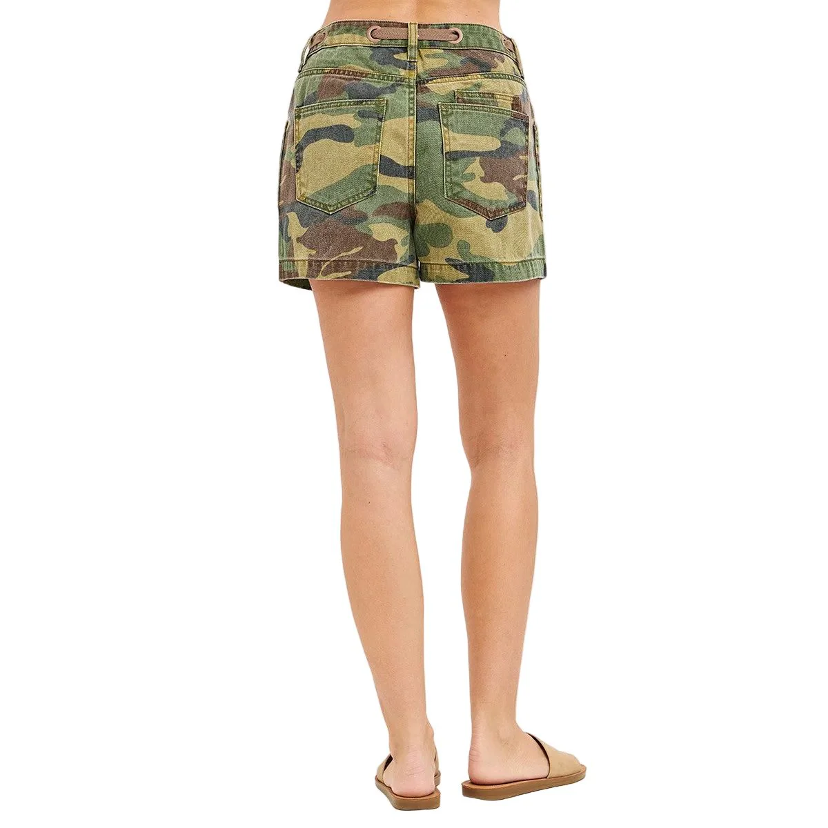 Women's Risen Camo Slouchy Print Patch Pocket Shorts RDS6603-CAM - Image 2