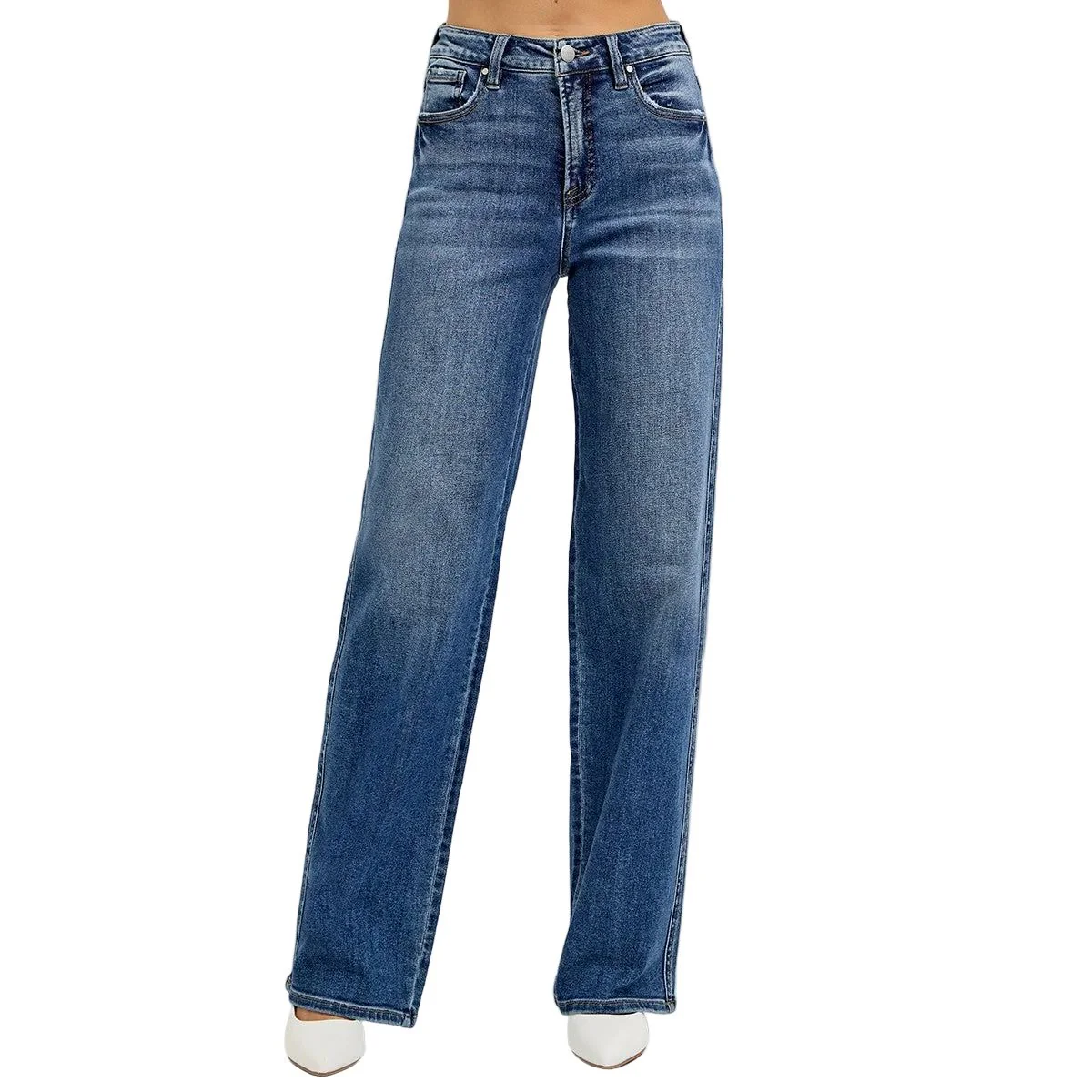 Women's Risen Jeans Tummy Control High Rise Wide Baggy Jeans RDP5951 - Image 2