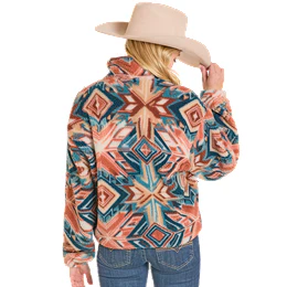 Women's Rock and Roll Denim Aztec Sherpa 1/4 Zip Pullover BW91C07752 - Image 3