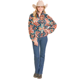 Women's Rock and Roll Denim Aztec Sherpa 1/4 Zip Pullover BW91C07752 - Image 5