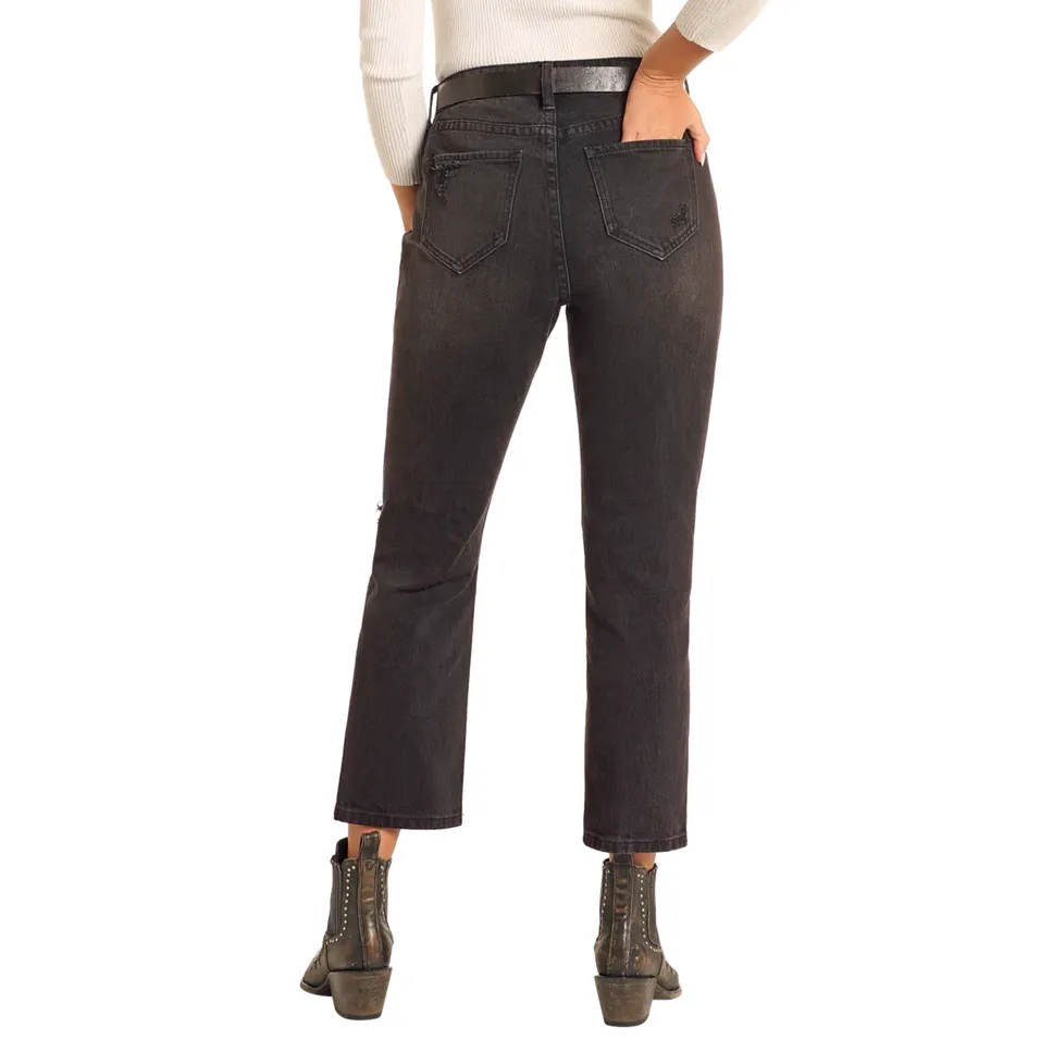 Women's Rock and Roll High Rise Black Distressed Cropped Jeans BW9HD04795 - Image 3