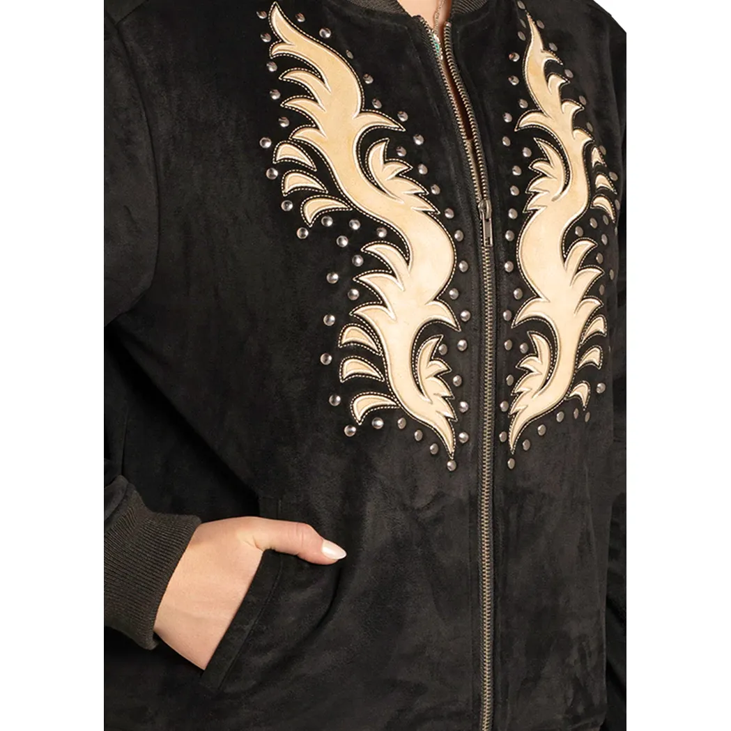 Women's Rock & Roll Denim Microsuede Studded Bomber Jcket BW92C07786 - Image 2