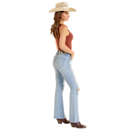 Women's Rock & Roll Distress High Rise Boot Cut Jeans BW4HD06388 - Image 3