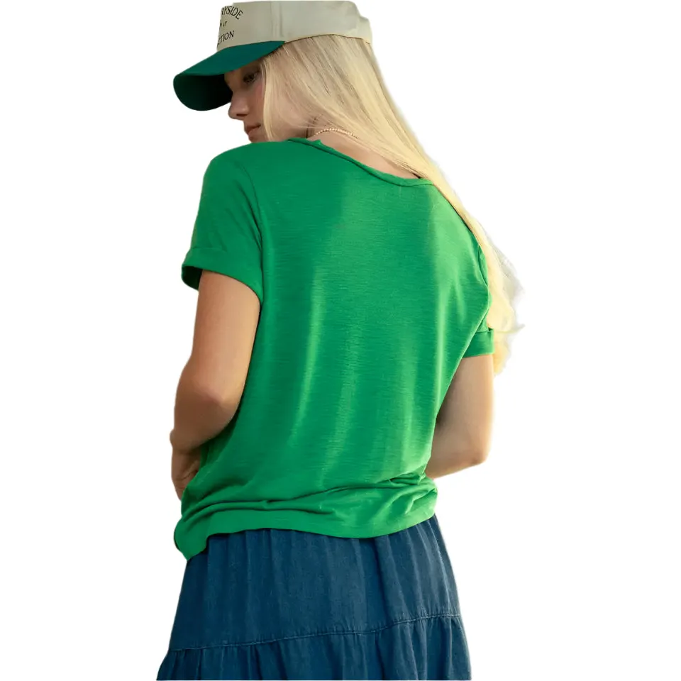 Women's Rolled Sleeve V-neck Pocket T-shirt - Image 5