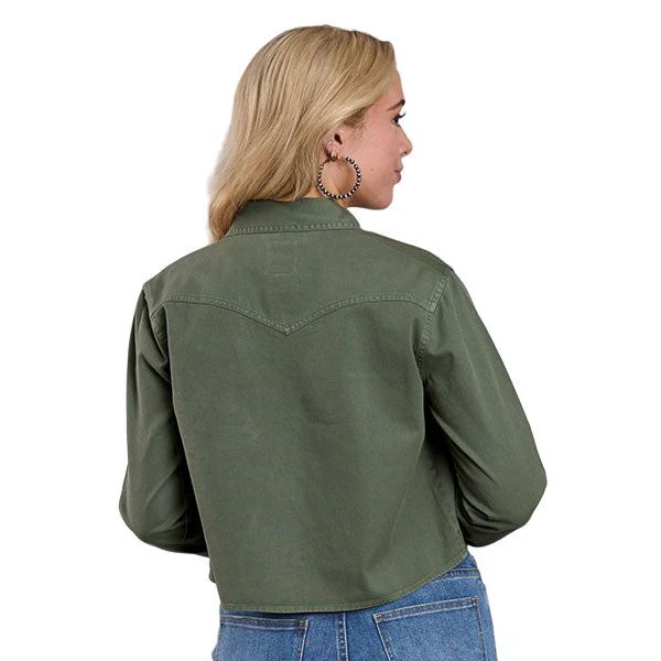 Women's Roper Long Sleeve Green Cropped Button Up Shirt 03-050-0592-6157 - Image 3