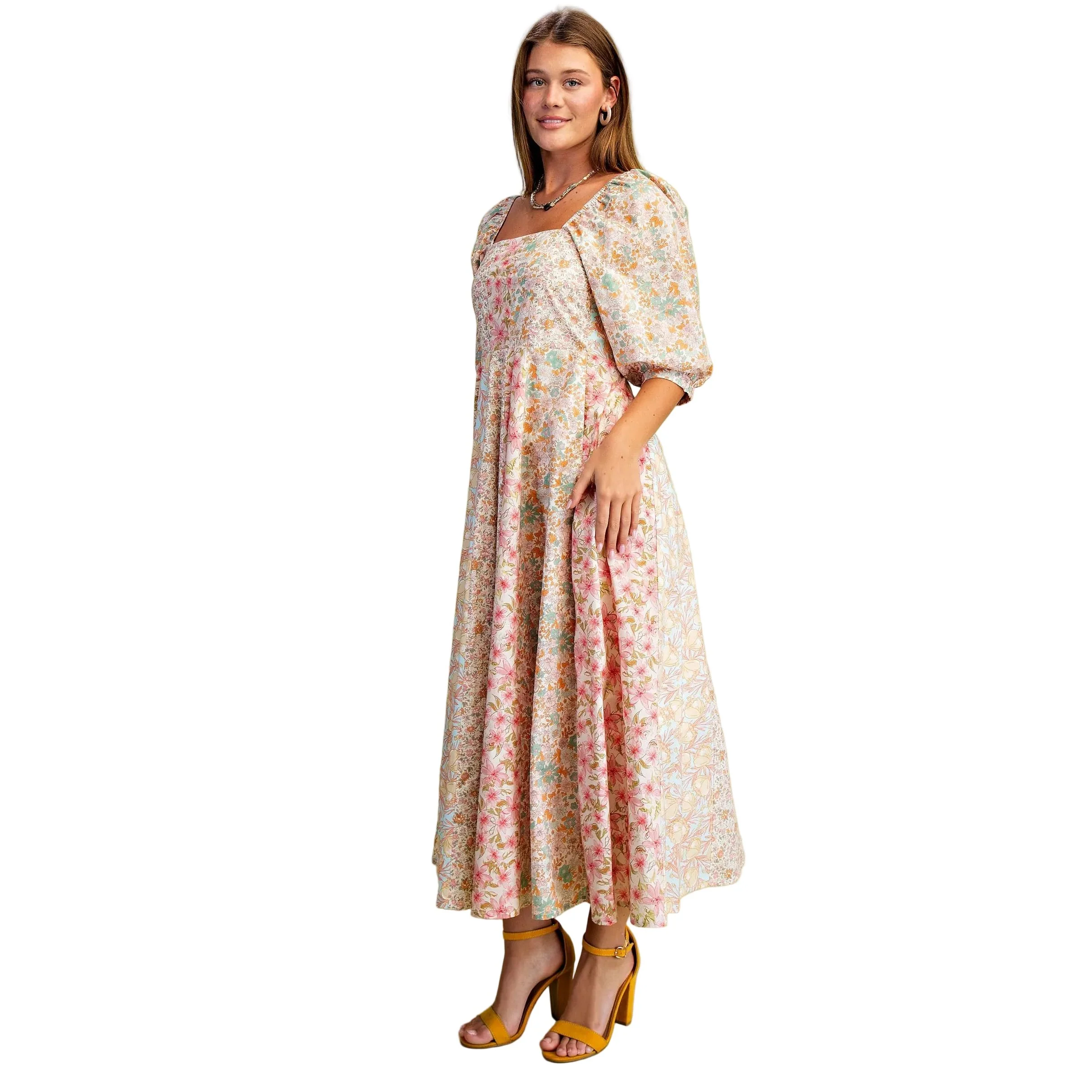 Women's Gigio Rose Mixed Floral Midi Dress - Image 3