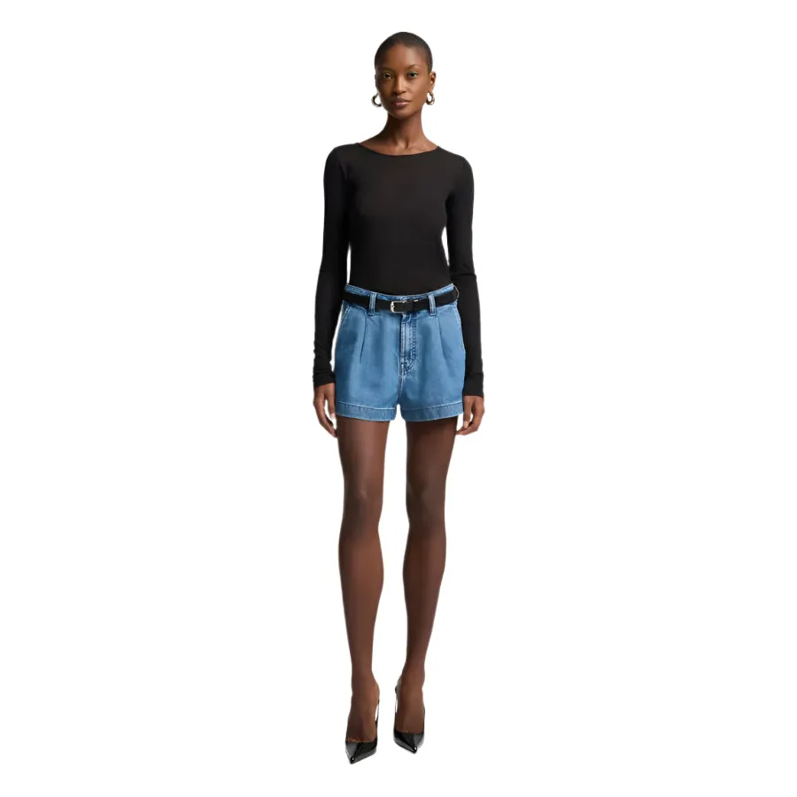 Women's Seven For All Mankind Weightless Denim Pleated Short 7UL20E38-1BB - Image 3