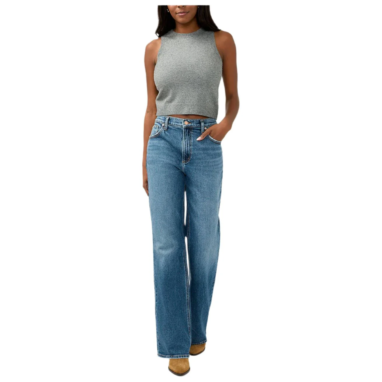 Women's Silver Baggy Mid Rise Bootcut Jeans L27768AGR316