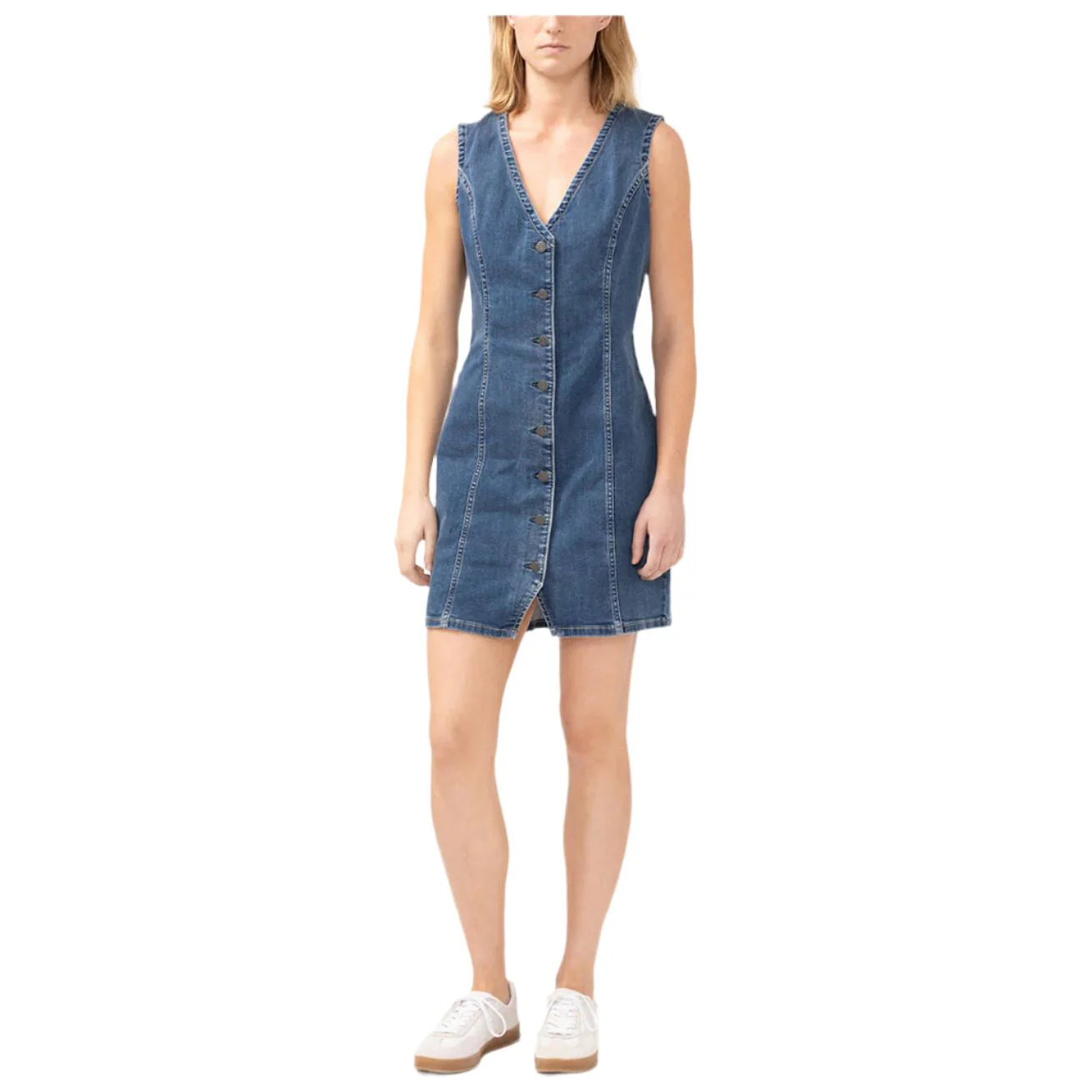 Women's Silver Denim Mini Dress L32140SIA301 - Image 4