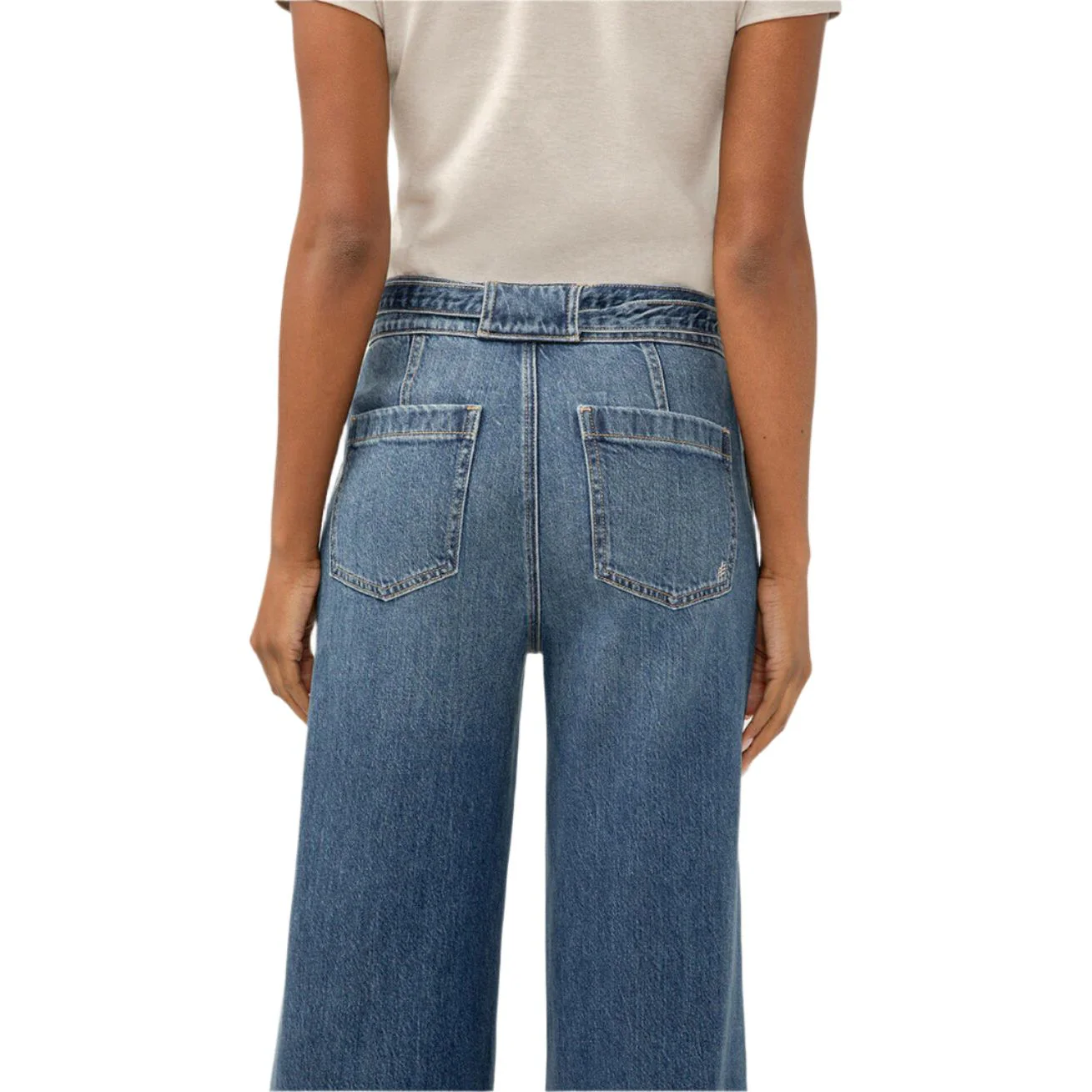 Women's Silver Highly Desirable High Rise Belted Ultra Wide Leg Jeans L28970ADM314 - Image 3