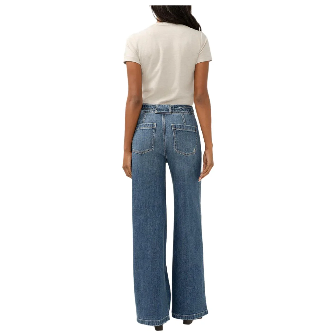 Women's Silver Highly Desirable High Rise Belted Ultra Wide Leg Jeans L28970ADM314 - Image 5