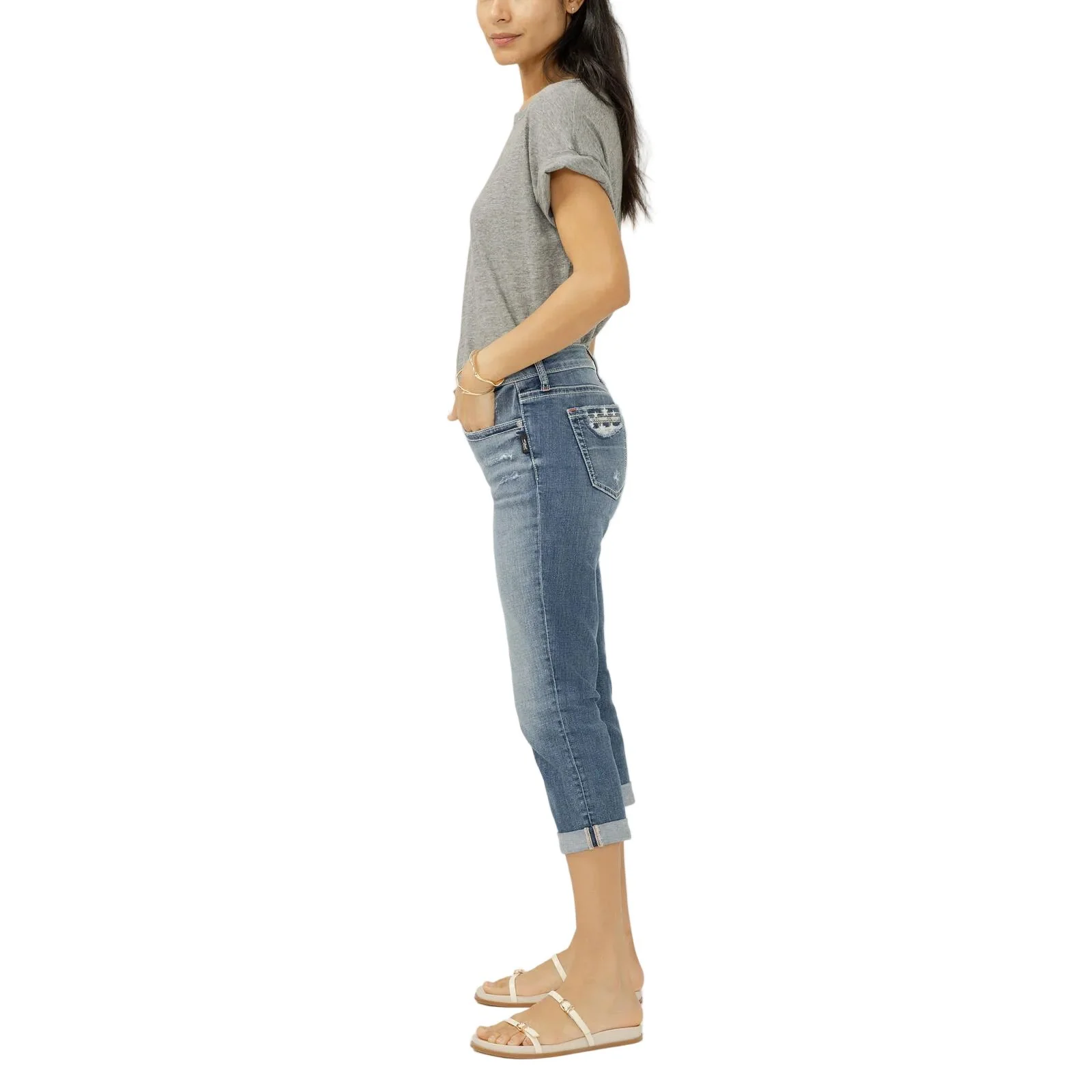 Women's Silver Jeans Saturday Morning Elyse Mid Rise Americana Luxe Stretch Capri L43002CVS336 - Image 3